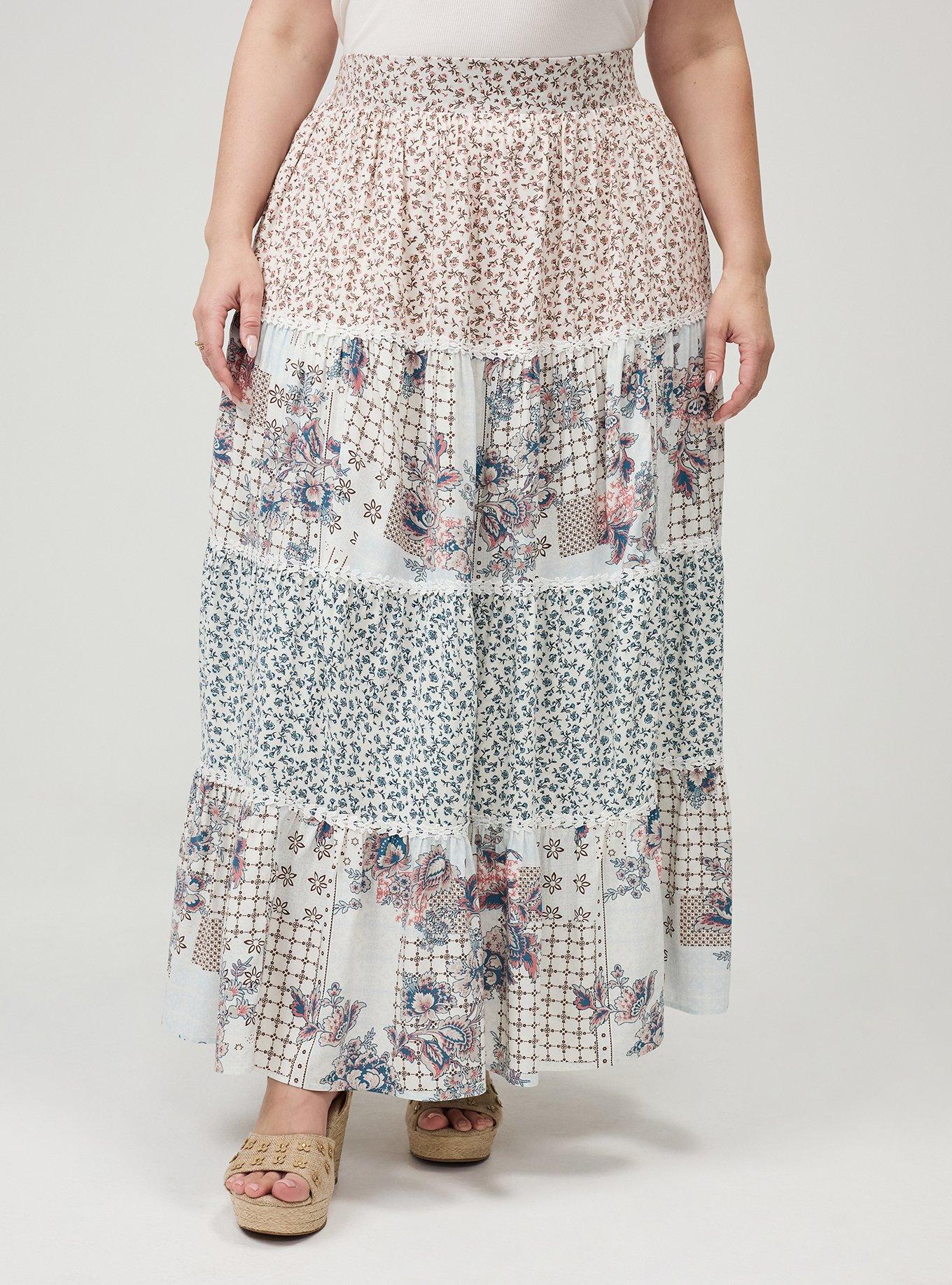 Tiered Maxi Skirt, CHARLOTTE PATCHWORK BLUE, alternate