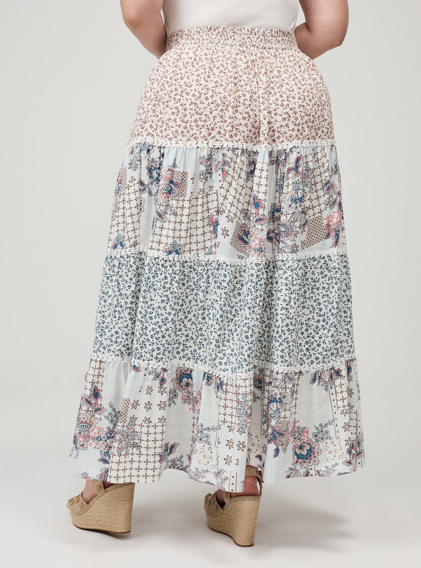 Tiered Maxi Skirt, CHARLOTTE PATCHWORK BLUE, alternate