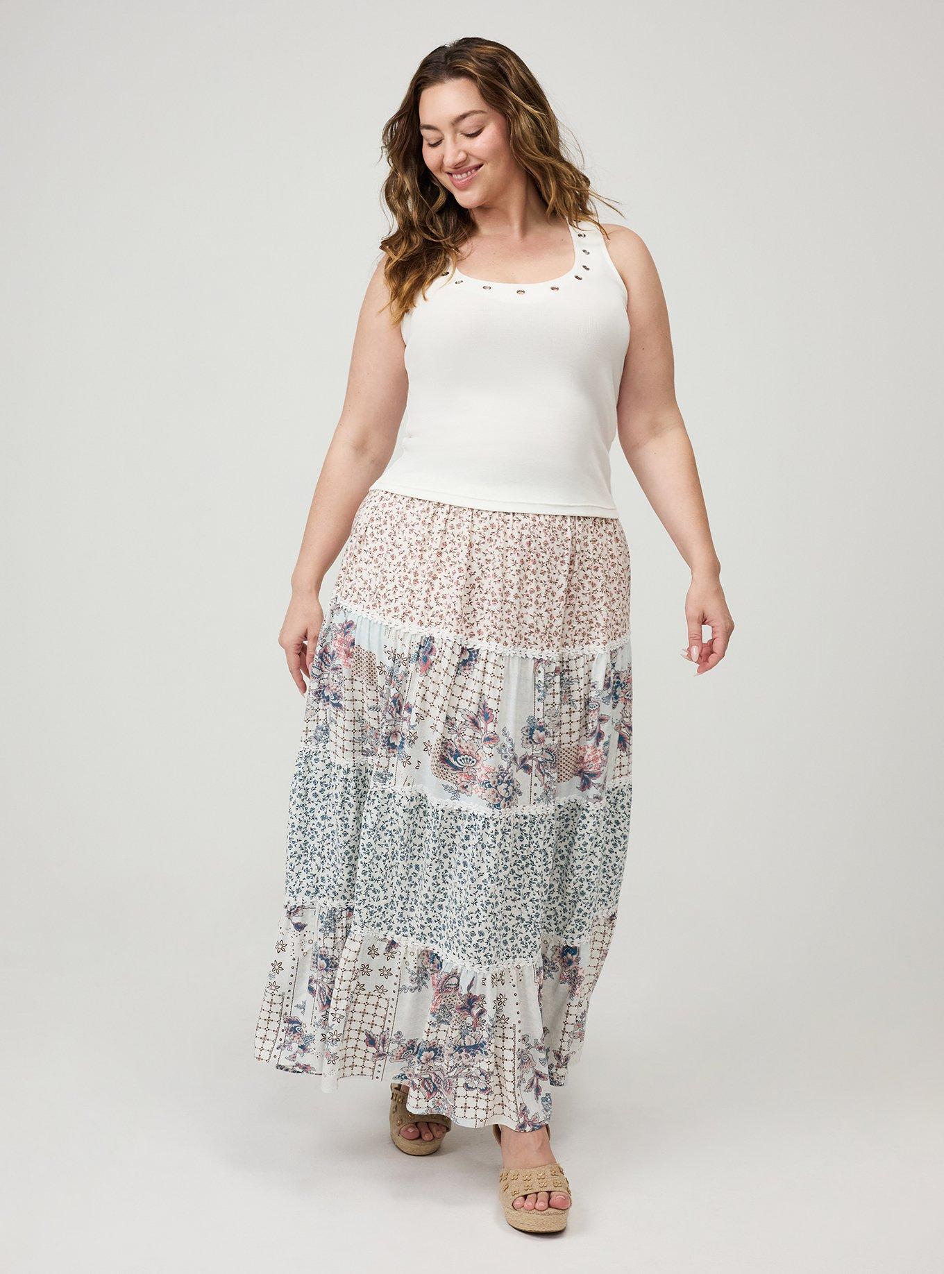 Tiered Maxi Skirt, CHARLOTTE PATCHWORK BLUE, alternate