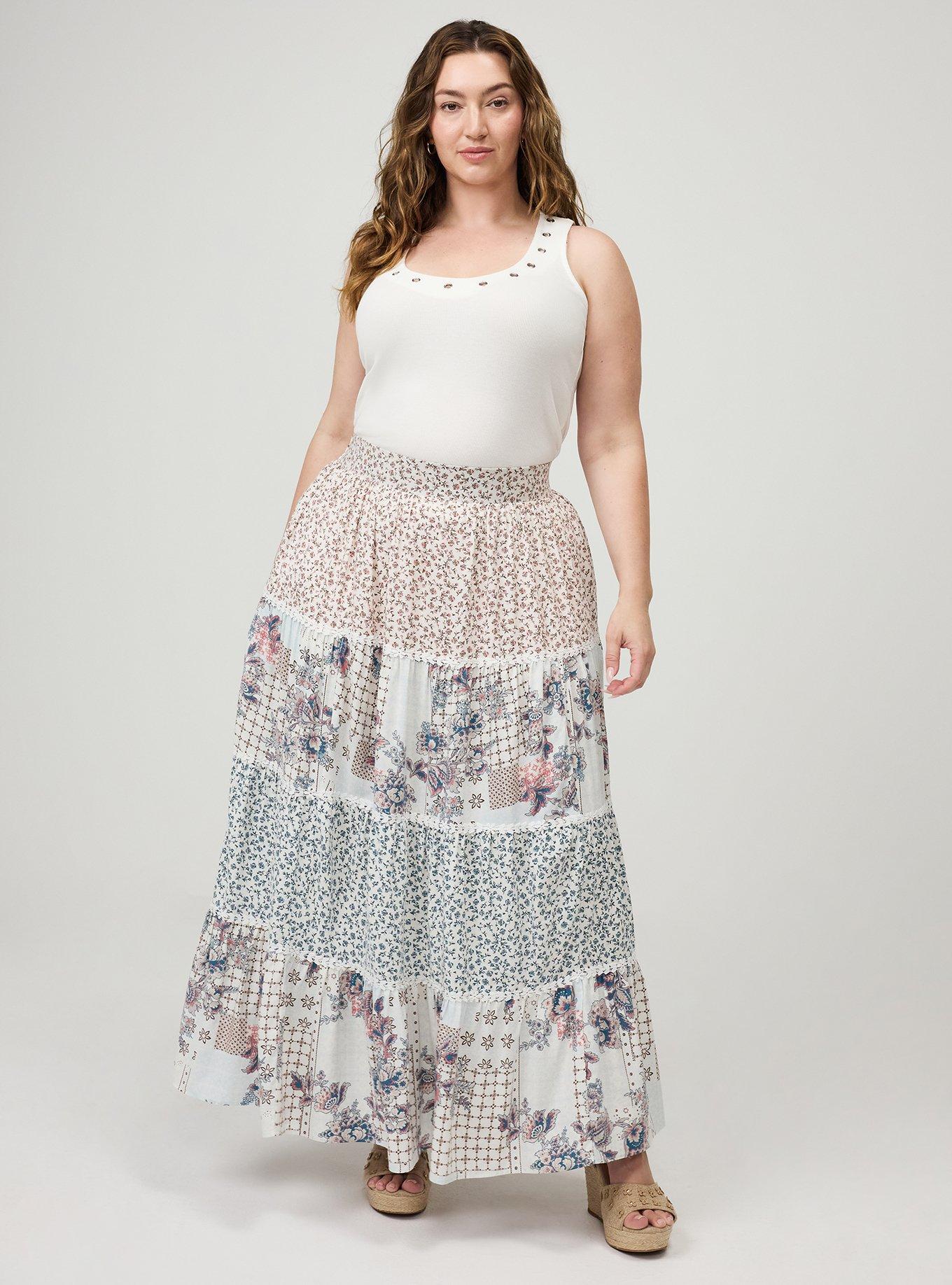 Tiered Maxi Skirt, CHARLOTTE PATCHWORK BLUE, hi-res