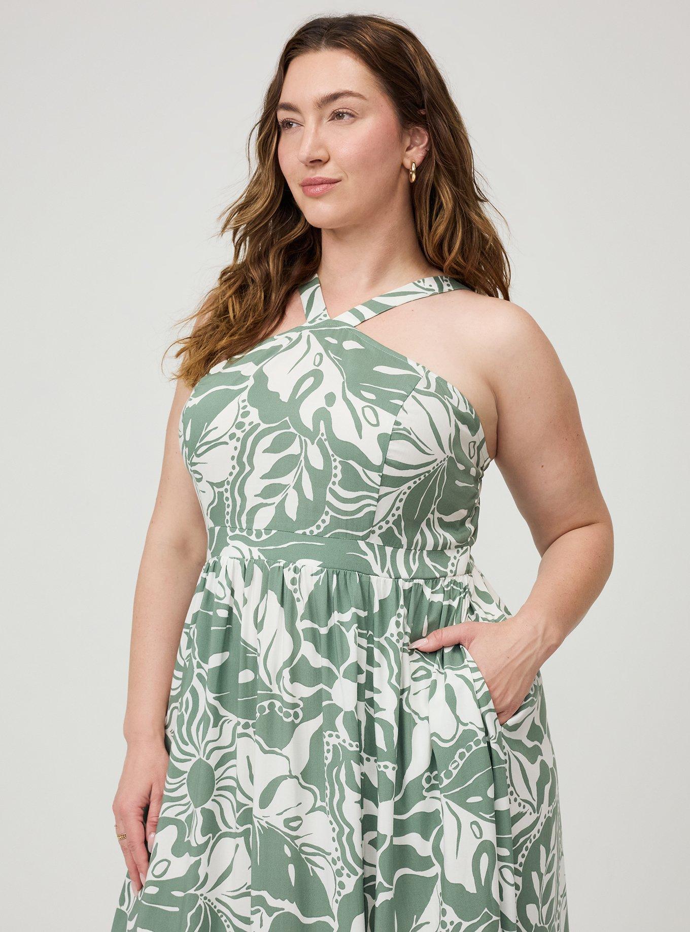 Halter Challis Maxi Dress, SUNNY TROPICAL GREEN, alternate