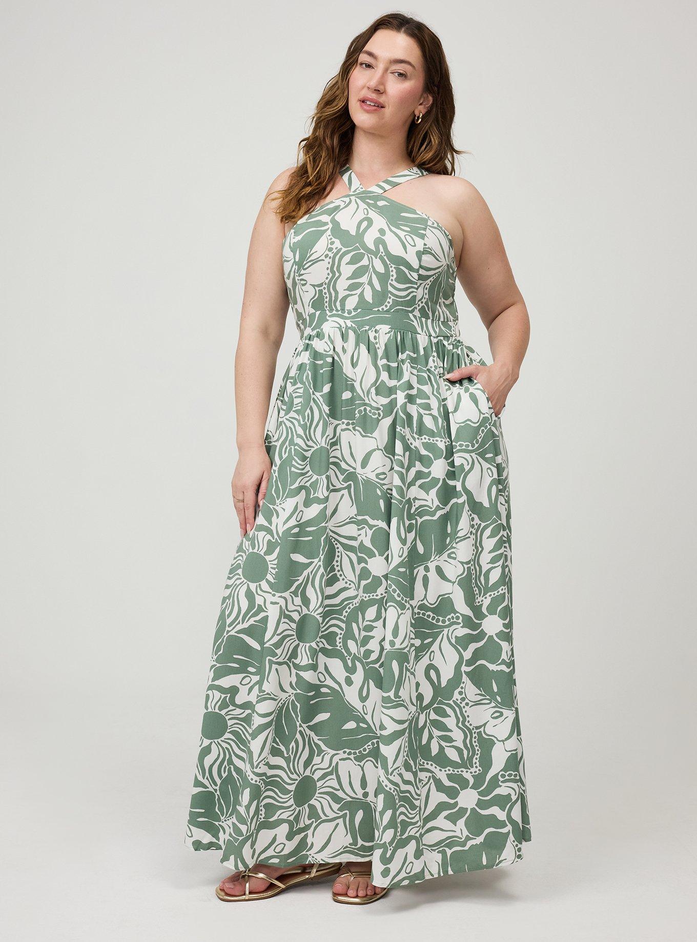 Halter Challis Maxi Dress, SUNNY TROPICAL GREEN, hi-res
