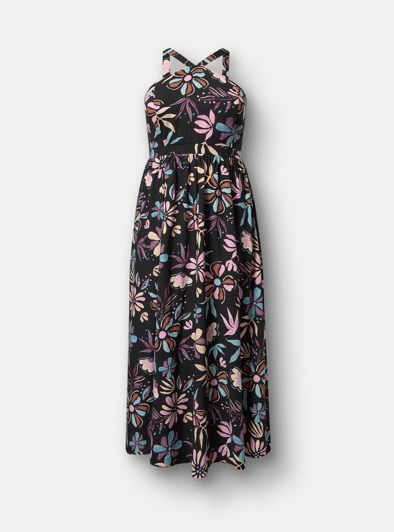Halter Challis Maxi Dress, CYDNEE FLORAL DOODLES BLACK, flat