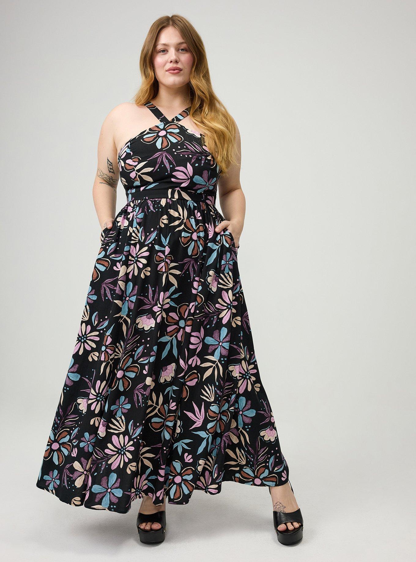 Halter Challis Maxi Dress, CYDNEE FLORAL DOODLES BLACK, hi-res