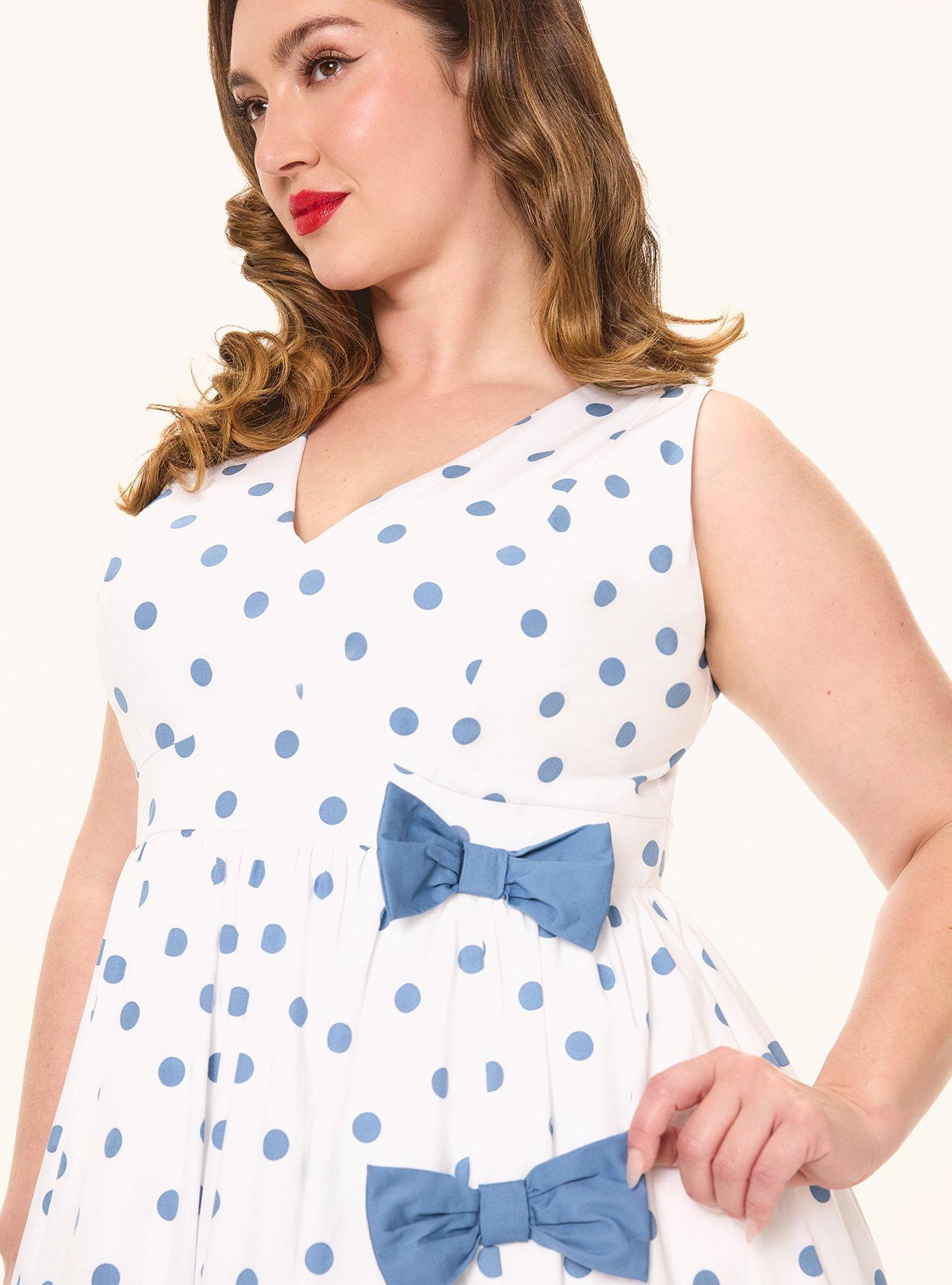 Retro Chic V-Neck Bow Mini Dress, POLKA DOTS WHITE, alternate