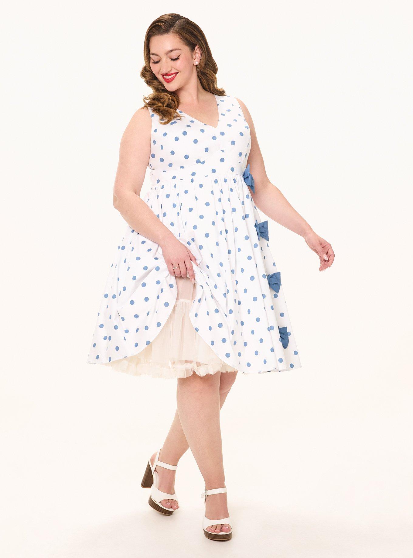 Retro Chic V-Neck Bow Mini Dress, POLKA DOTS WHITE, alternate