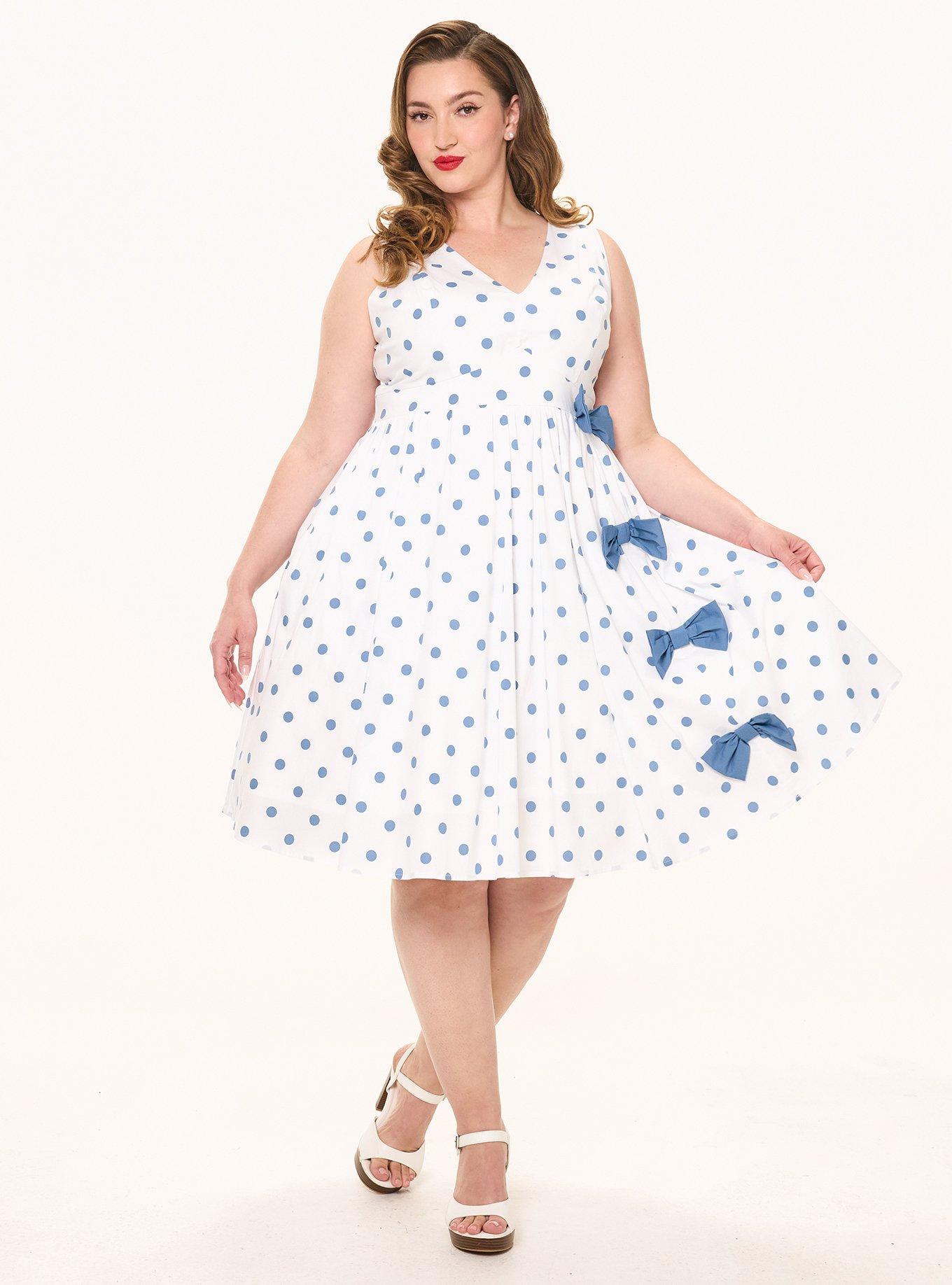 Retro Chic V-Neck Bow Mini Dress, POLKA DOTS WHITE, hi-res