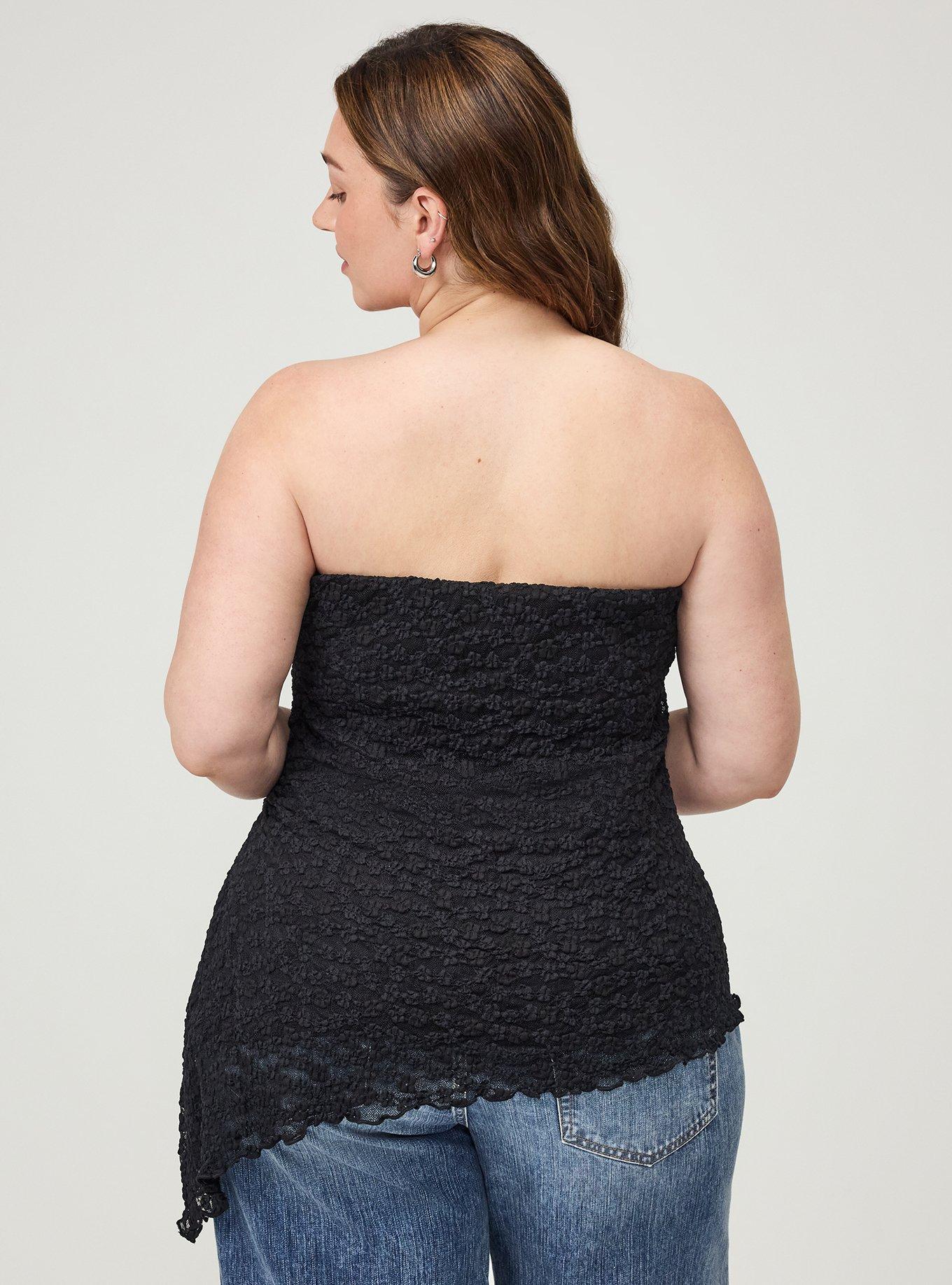 Stretch Lace Shirred Tube Top, DEEP BLACK, alternate
