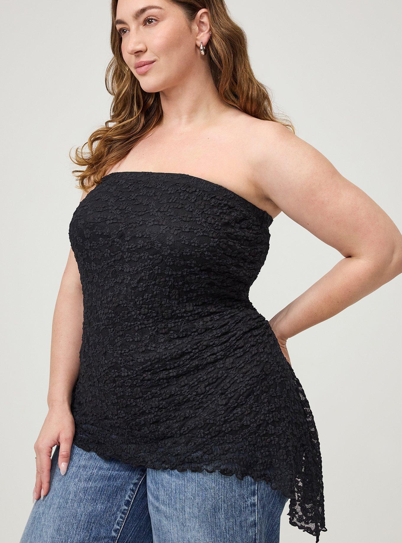 Stretch Lace Shirred Tube Top, DEEP BLACK, alternate