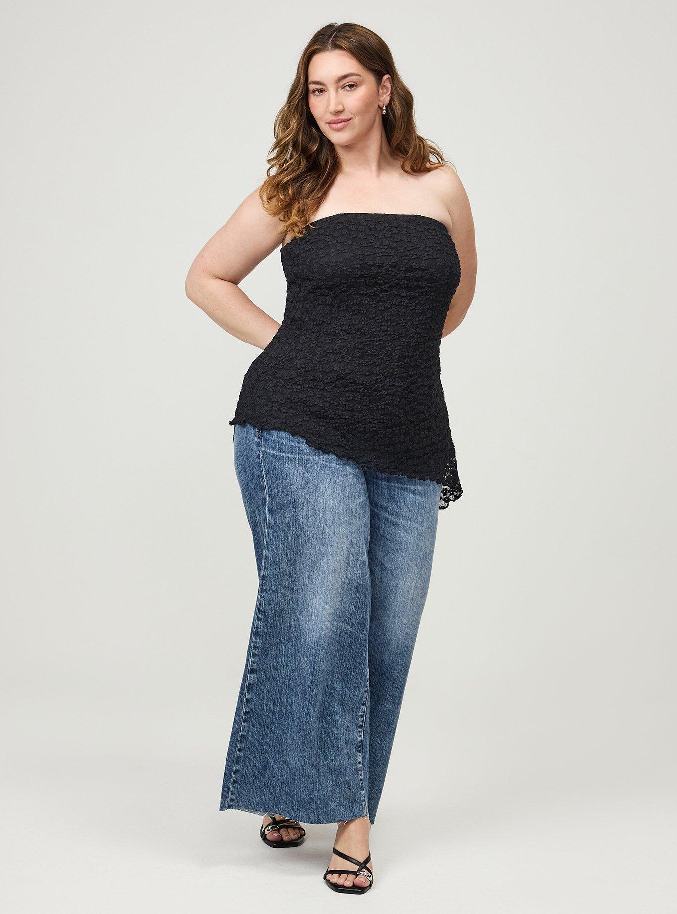 Stretch Lace Shirred Tube Top, DEEP BLACK, alternate