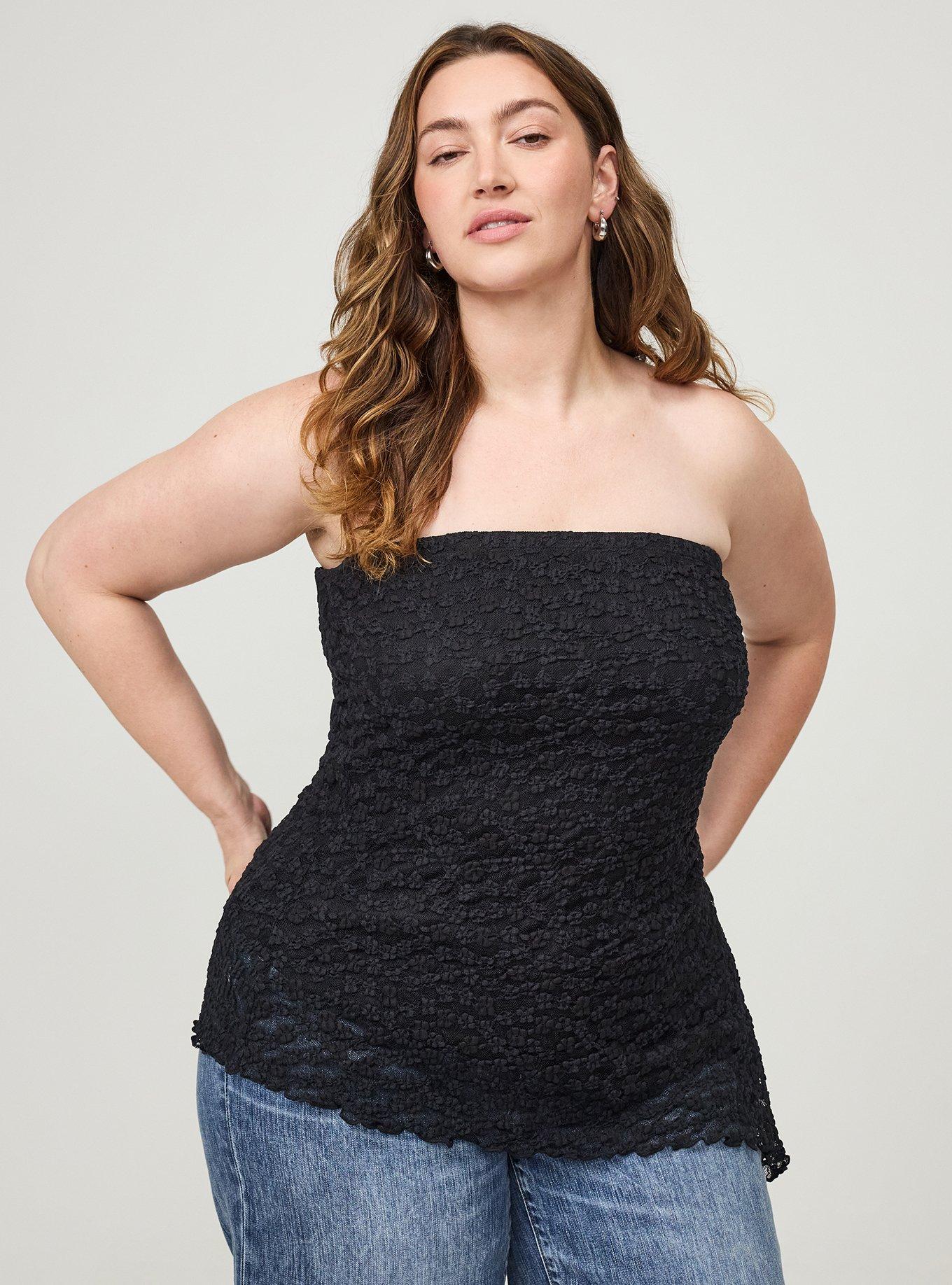 Stretch Lace Shirred Tube Top, DEEP BLACK, hi-res