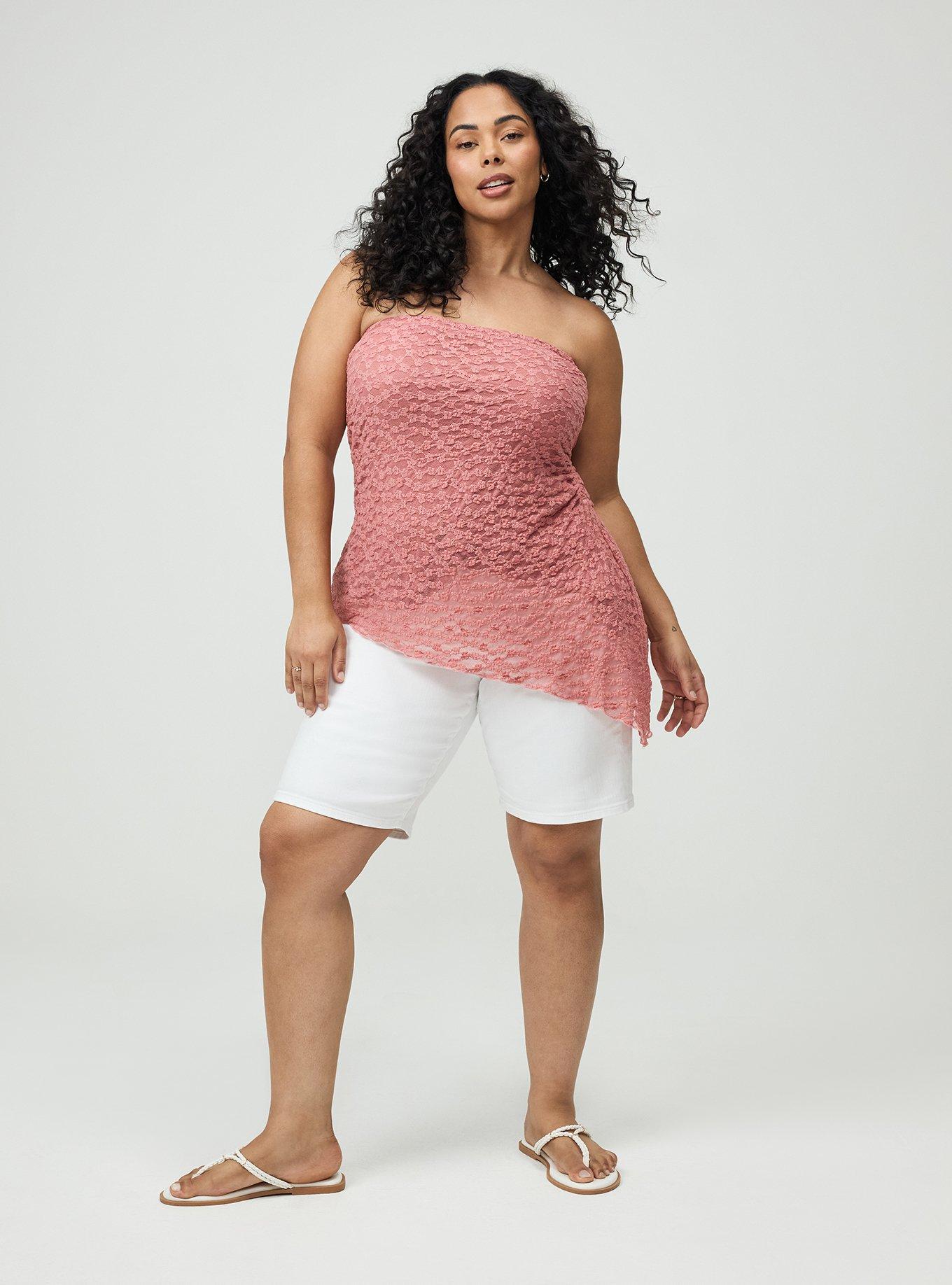 Stretch Lace Shirred Tube Top, DUSTY PINK, alternate