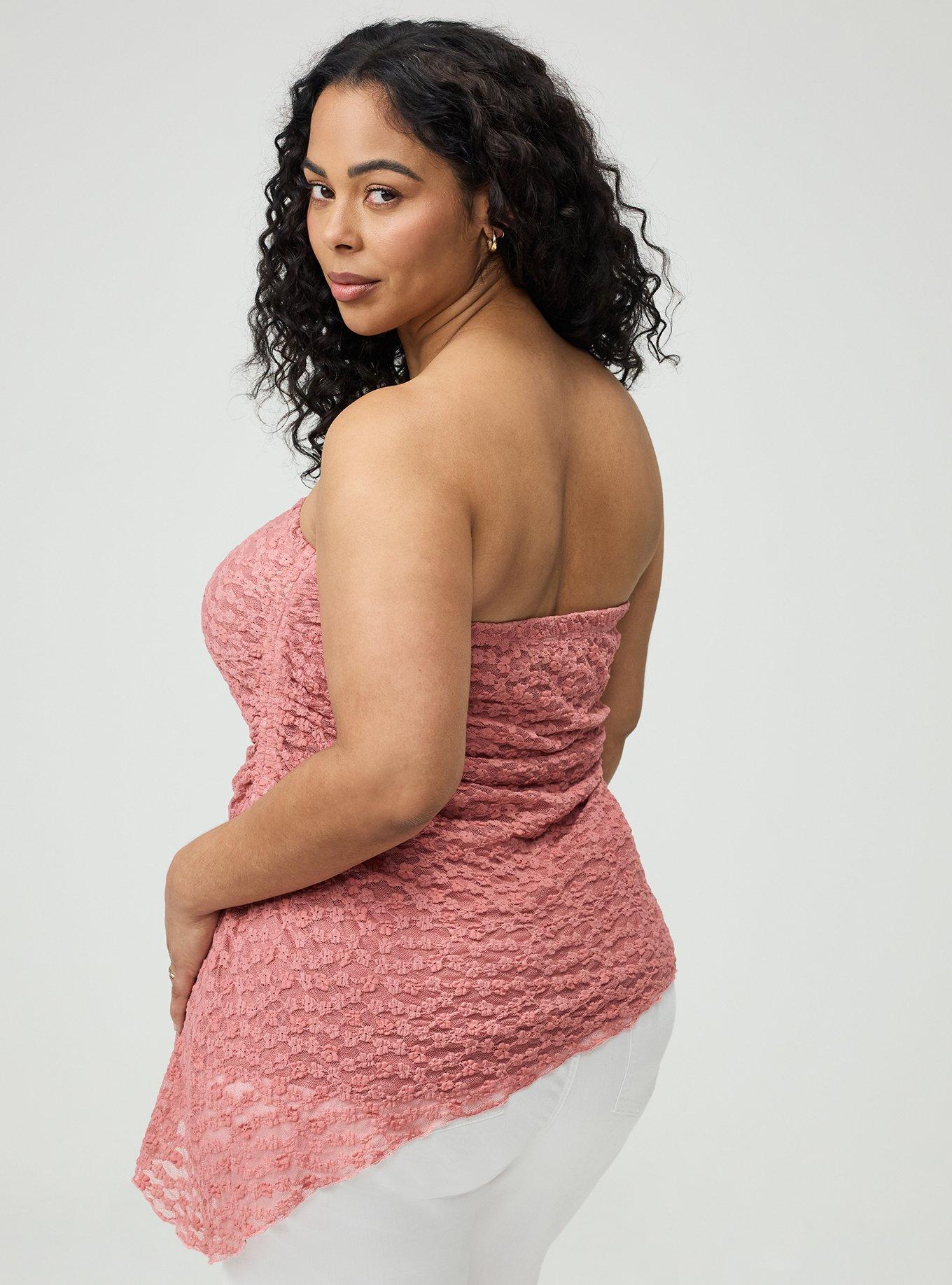 Stretch Lace Shirred Tube Top, DUSTY PINK, alternate