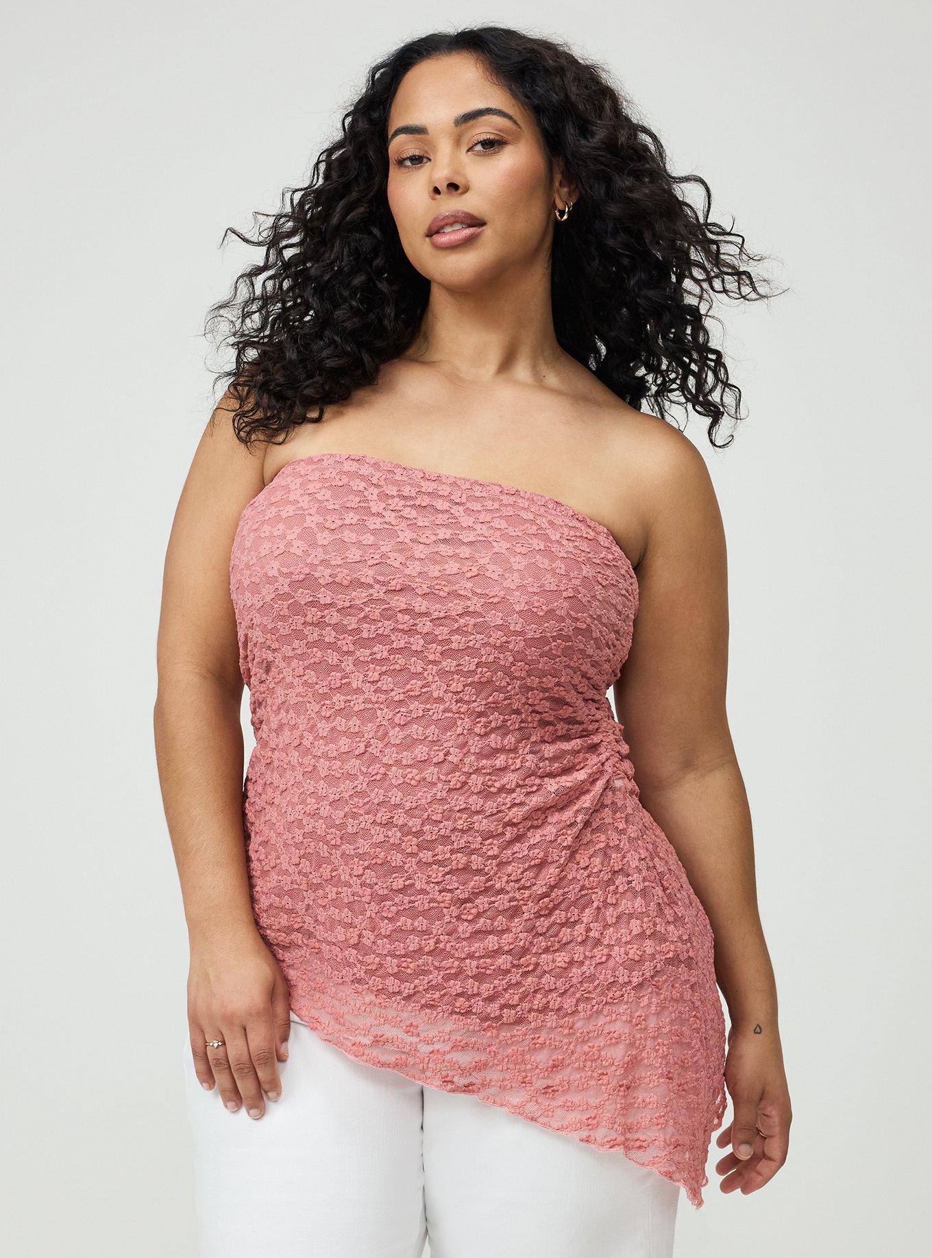 Stretch Lace Shirred Tube Top, DUSTY PINK, alternate