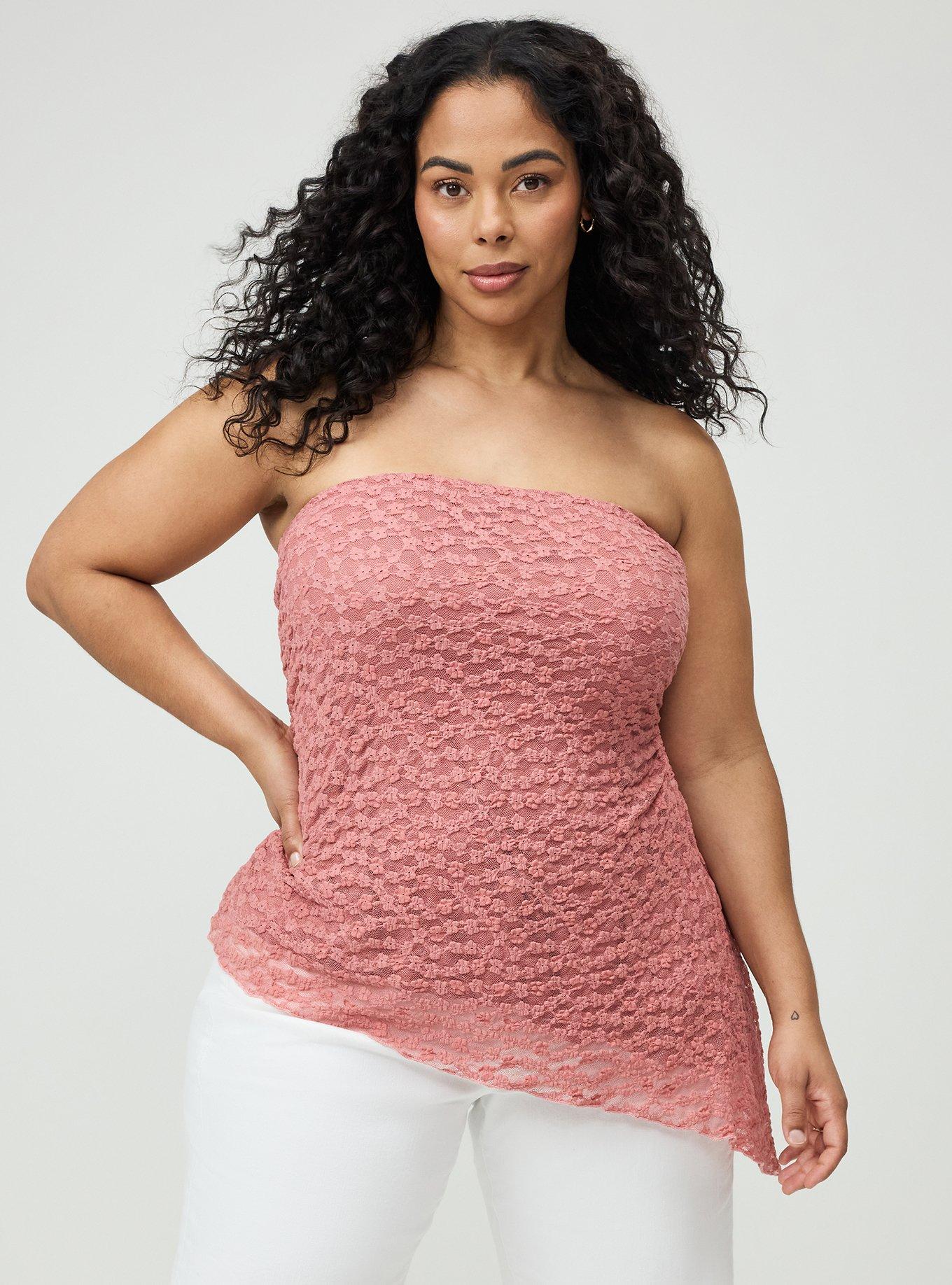 Stretch Lace Shirred Tube Top, DUSTY PINK, hi-res