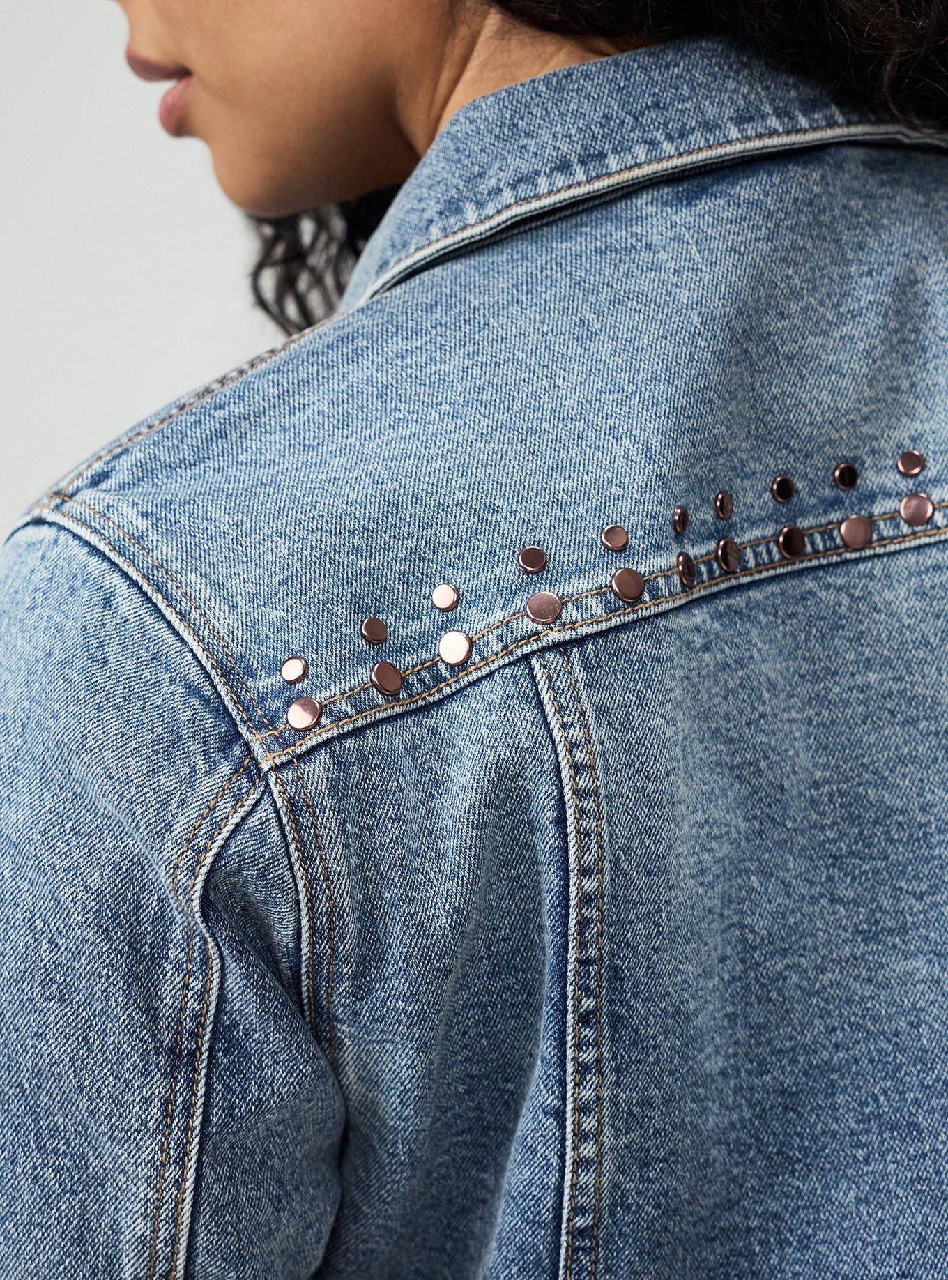 Plus Size Studded Classic Denim Trucker, AMERICANO, alternate