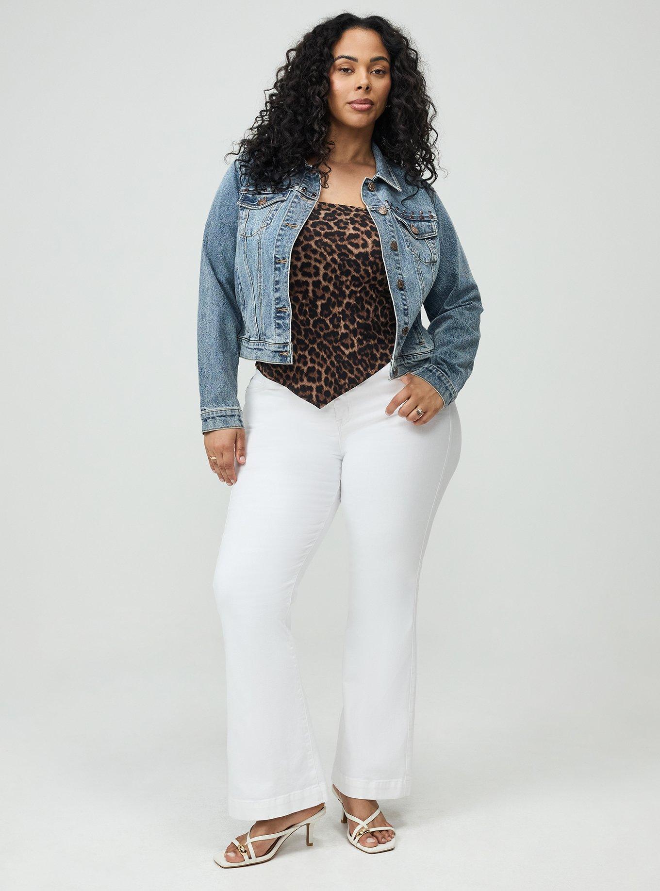 Plus Size Studded Classic Denim Trucker, AMERICANO, hi-res