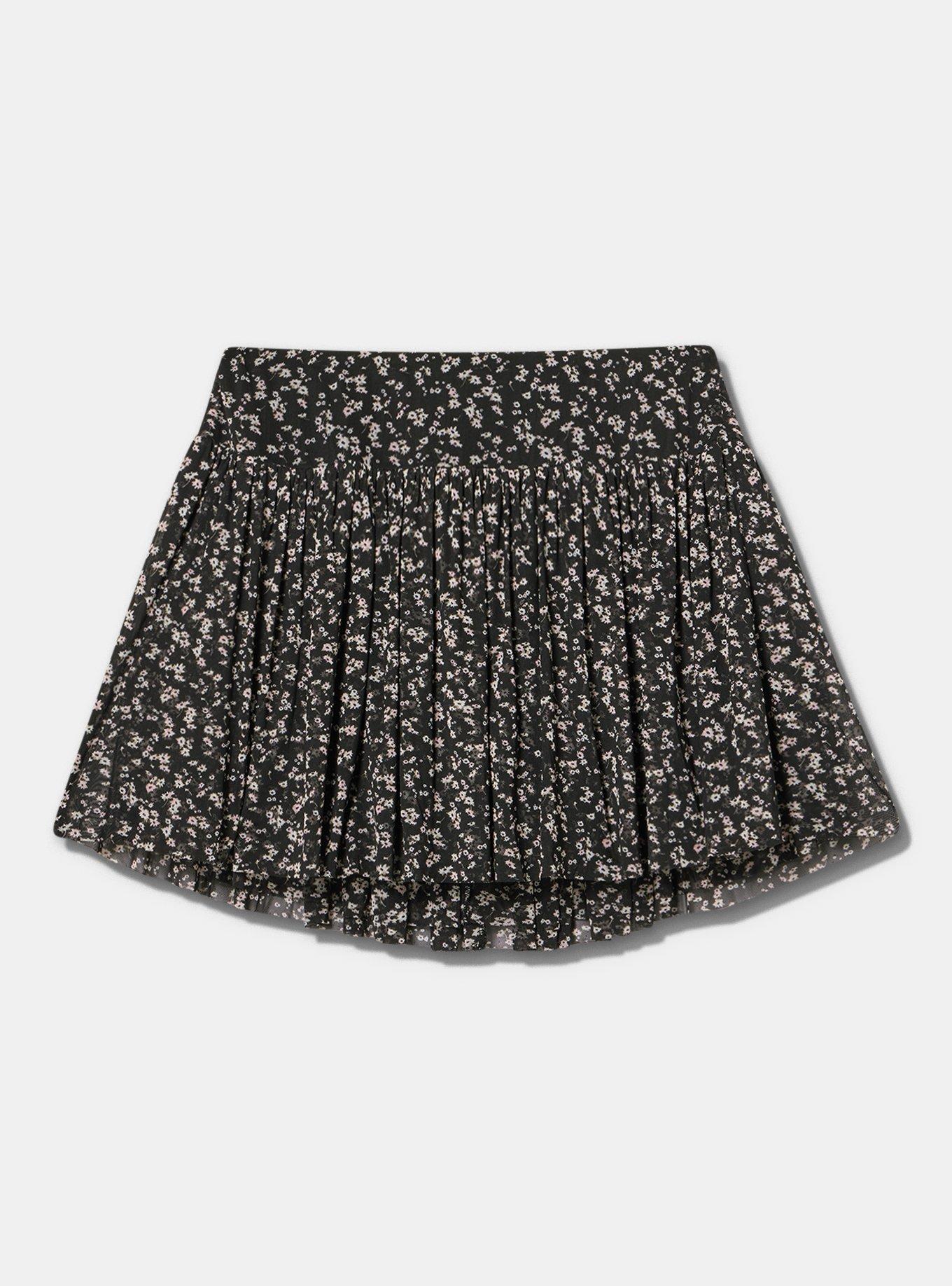 LoveSick Ruched Mesh Mini Skort, CURTSY DAISIES BLACK, flat