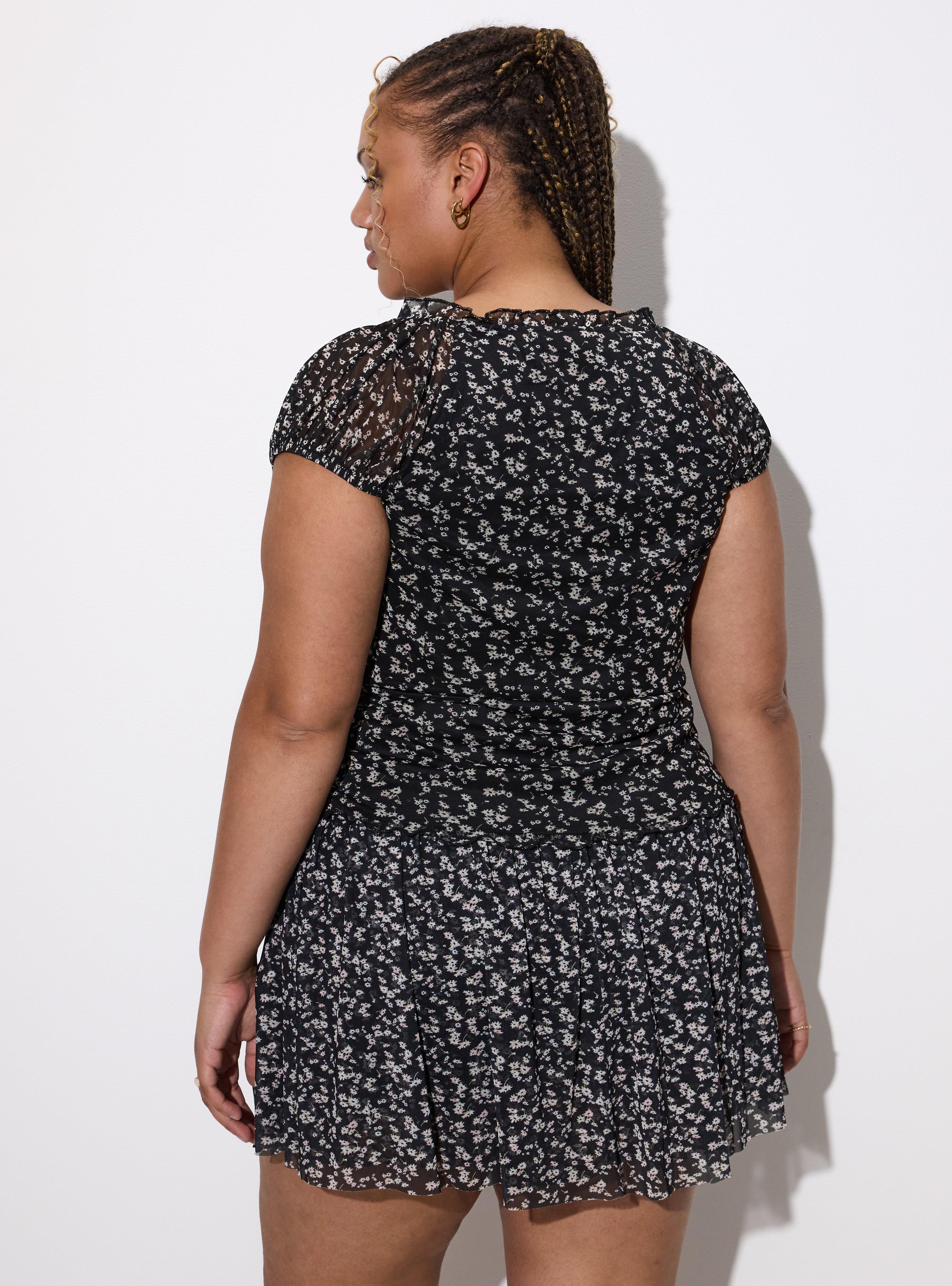 LoveSick Mesh Puff Sleeve Top, CURTSY DAISIES BLACK, alternate