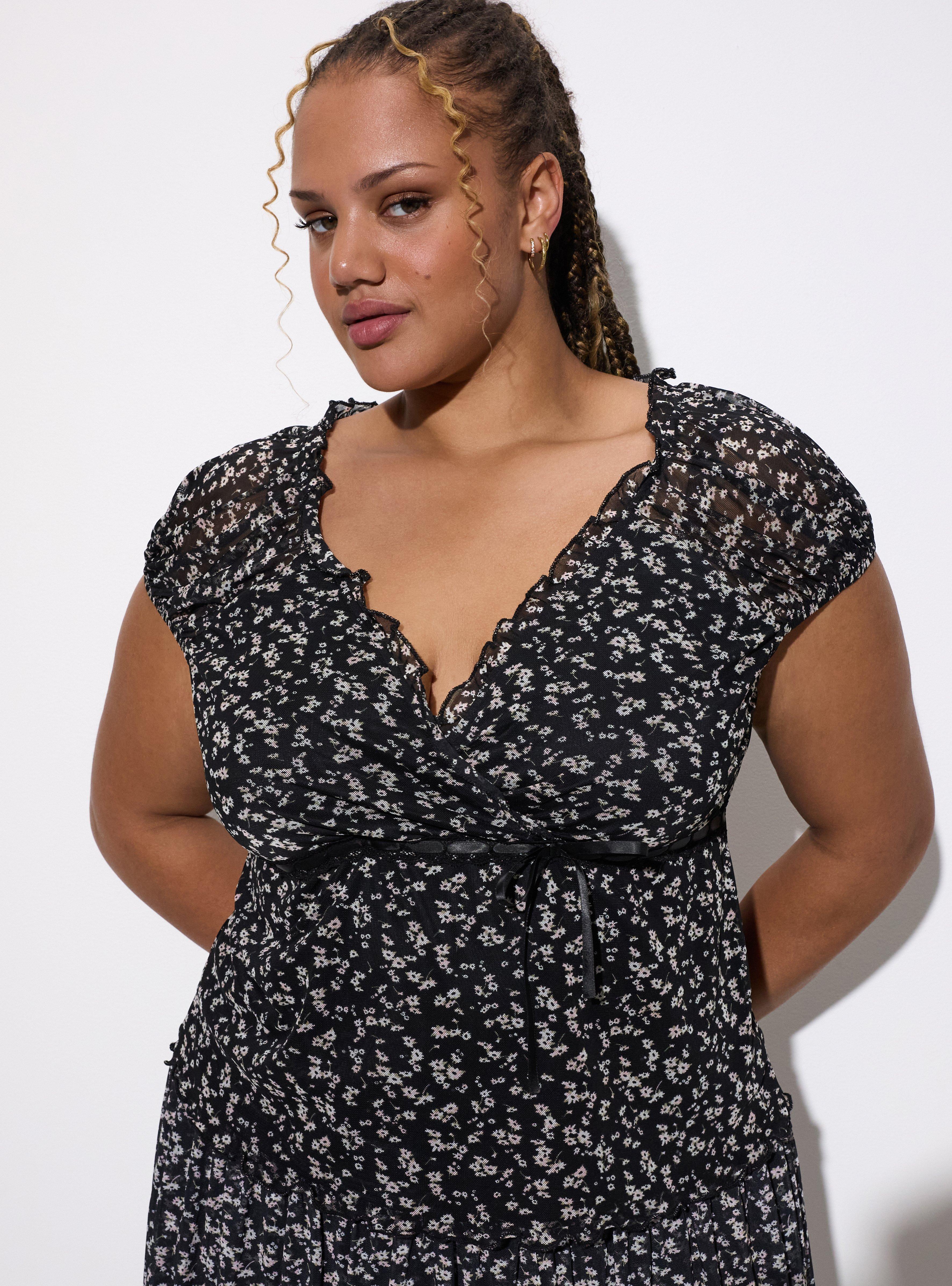 LoveSick Mesh Puff Sleeve Top, CURTSY DAISIES BLACK, hi-res