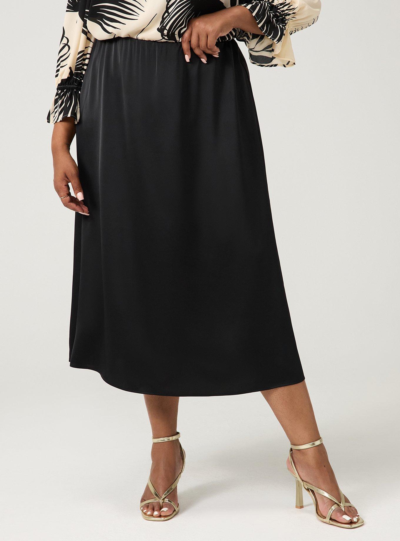 Satin Tea Length Skirt, DEEP BLACK, alternate