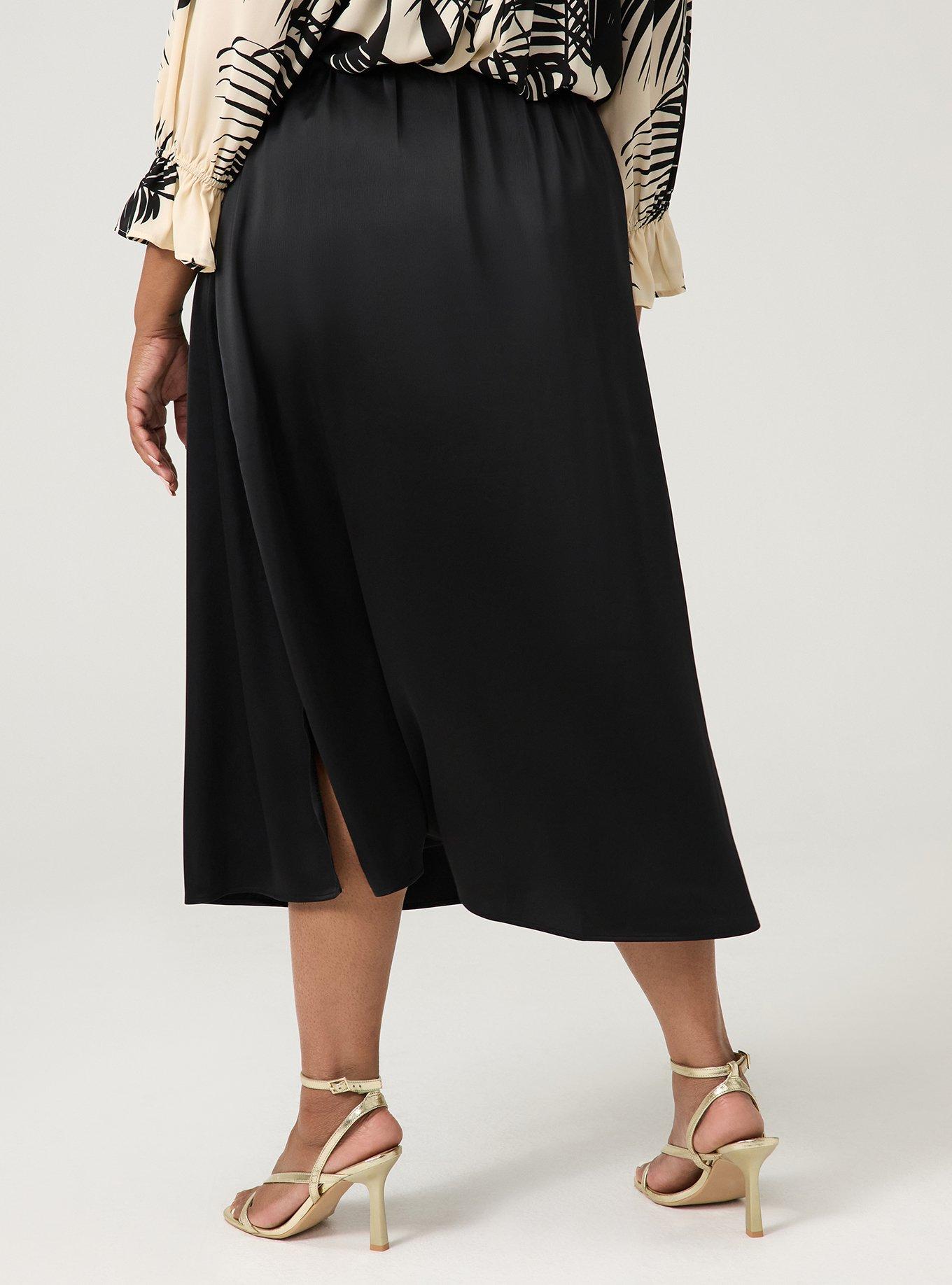 Satin Tea Length Skirt, DEEP BLACK, alternate