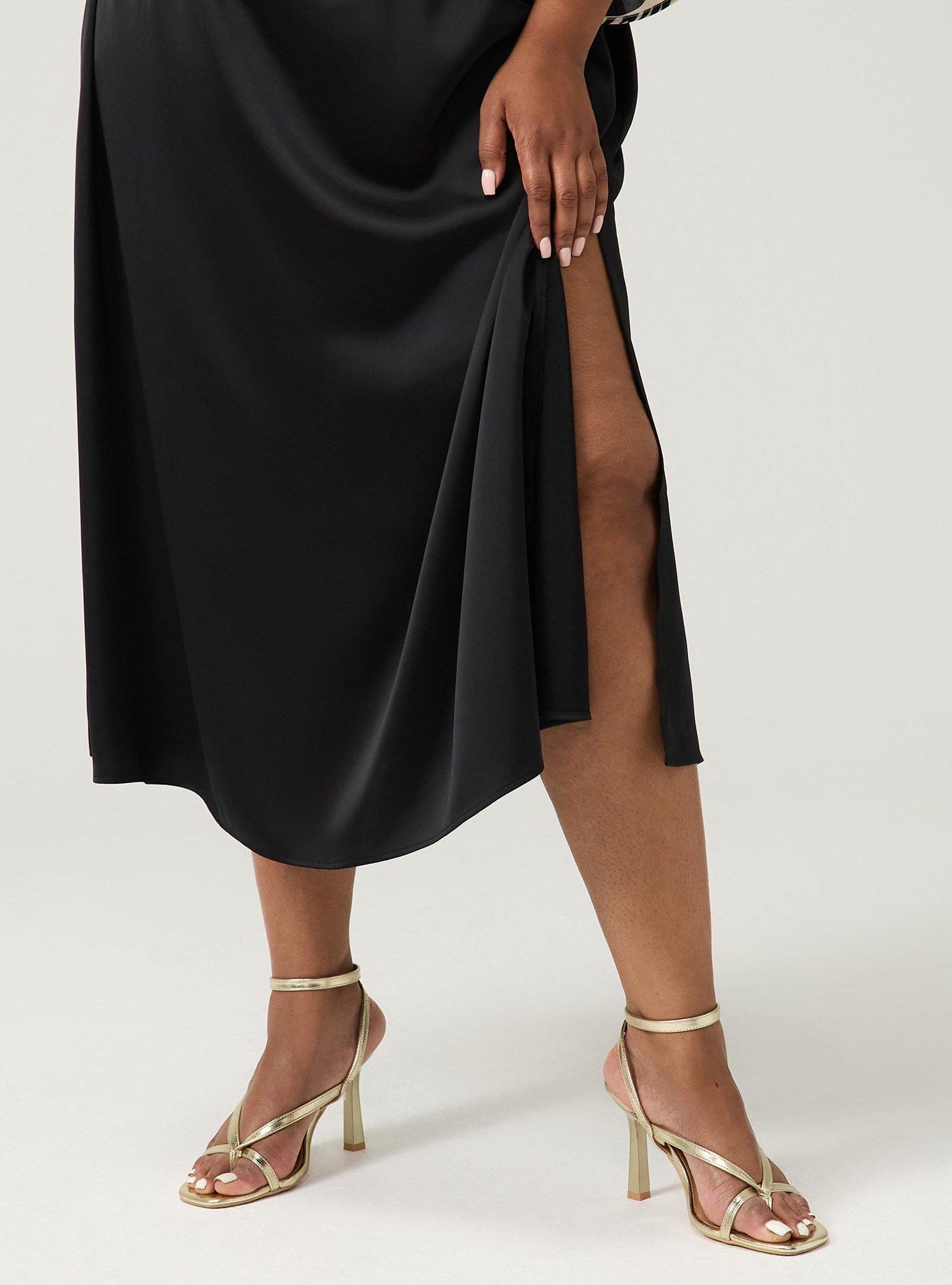 Satin Tea Length Skirt, DEEP BLACK, alternate