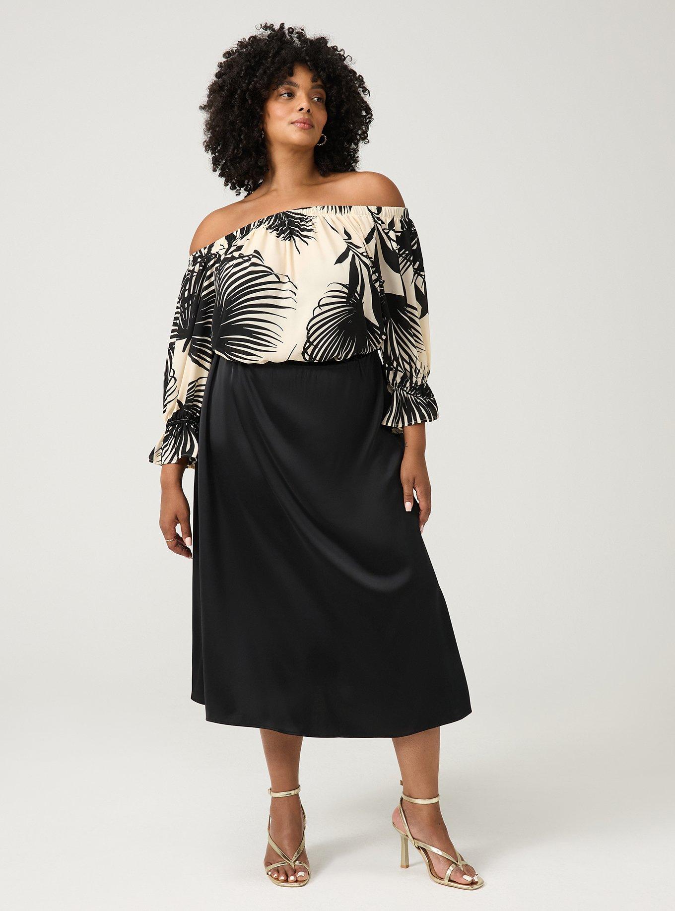 Satin Tea Length Skirt, DEEP BLACK, hi-res