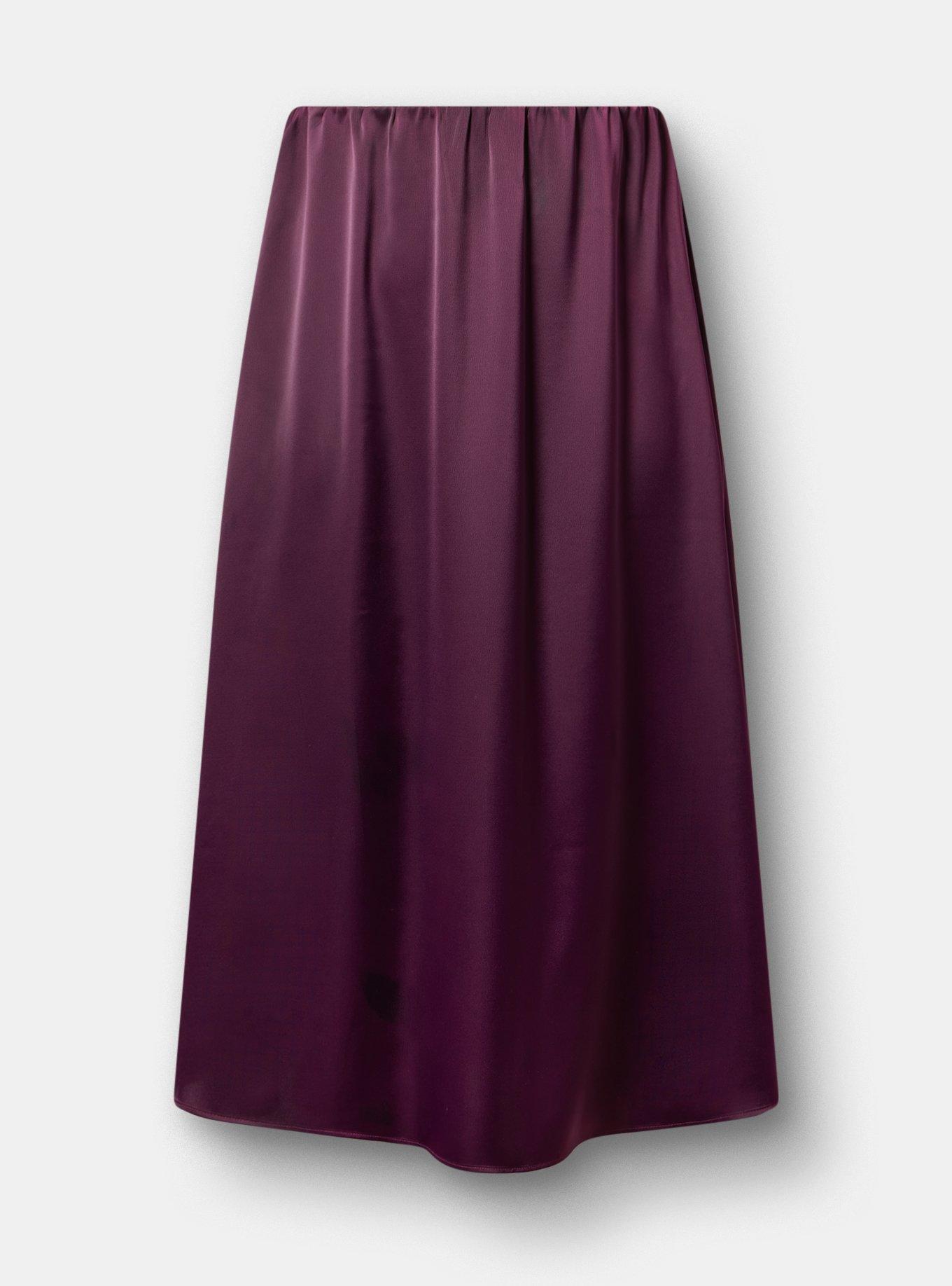 Satin Tea Length Skirt, POTENT PURPLE, flat