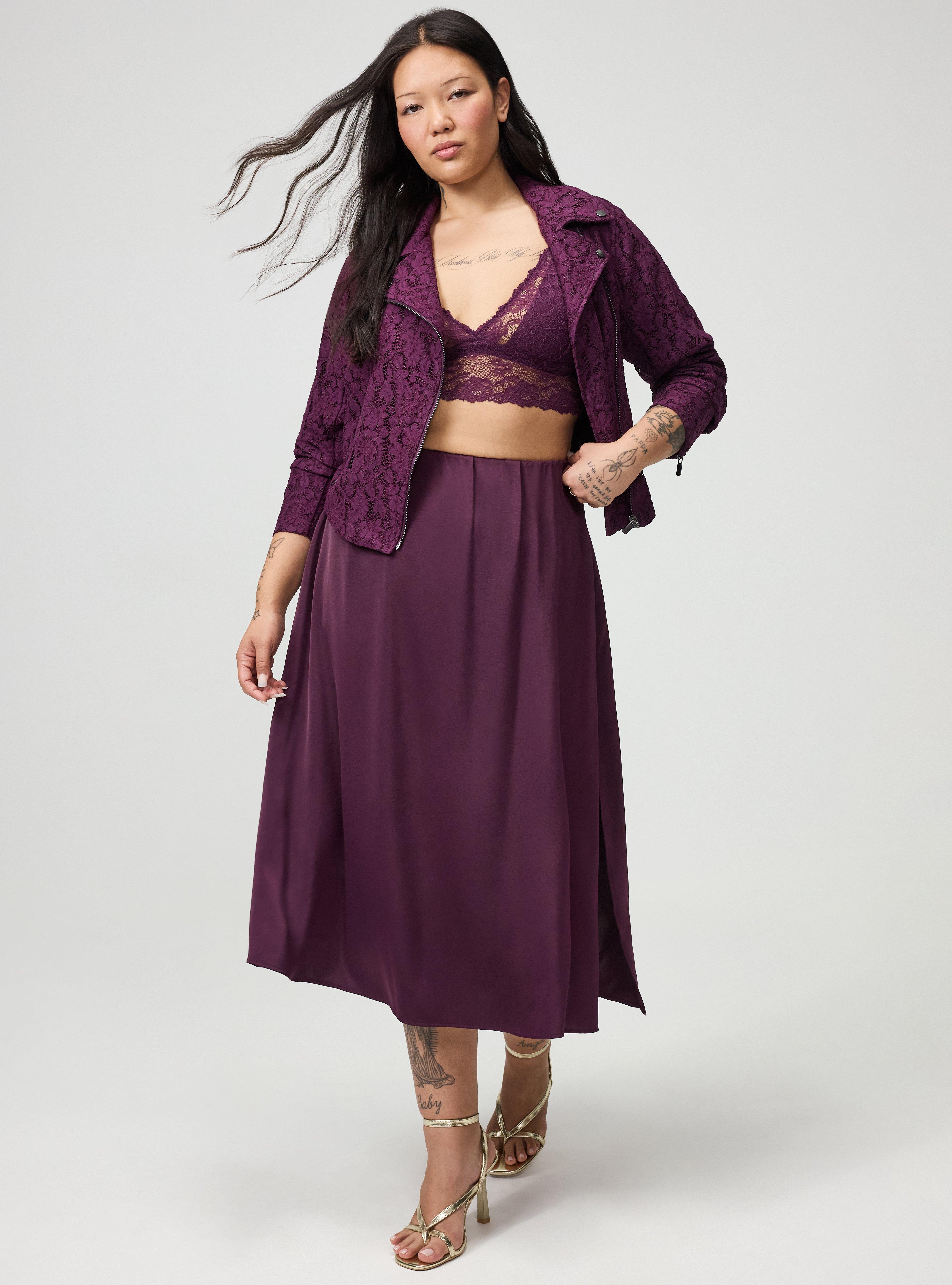 Satin Tea Length Skirt, POTENT PURPLE, hi-res