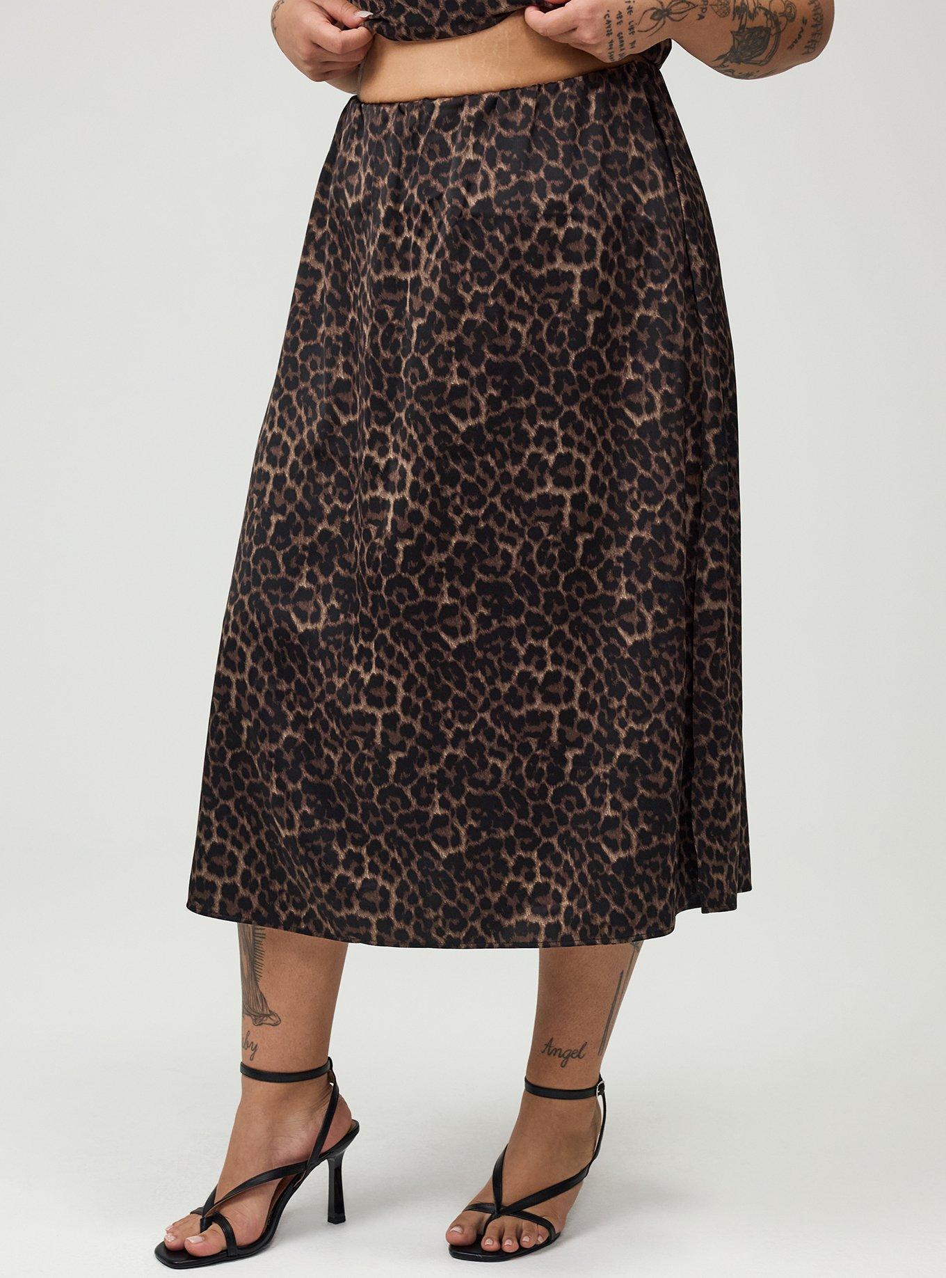 Satin Tea Length Skirt, ON THE PROWL LEOPARD BROWN, alternate