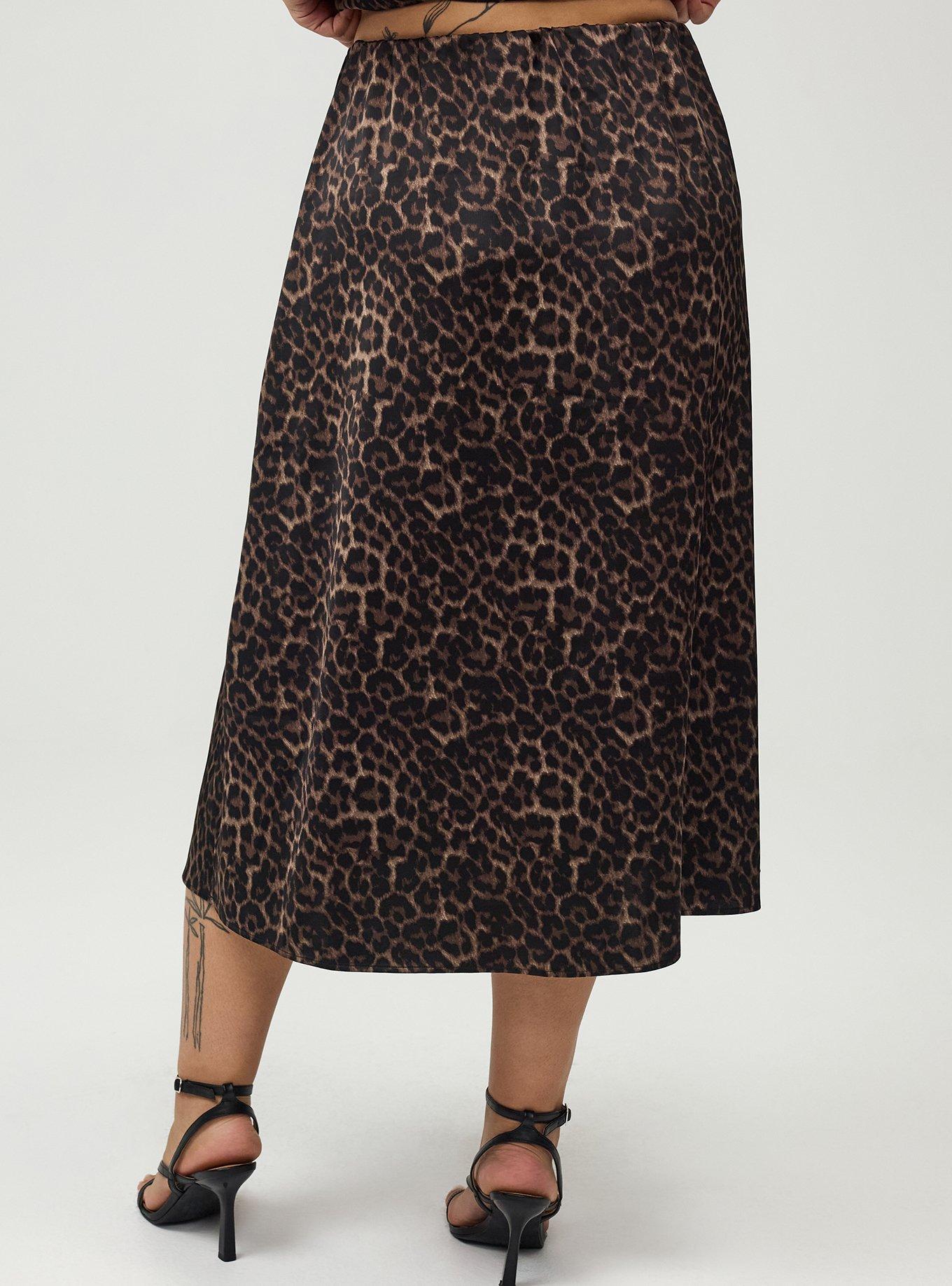 Satin Tea Length Skirt, ON THE PROWL LEOPARD BROWN, alternate
