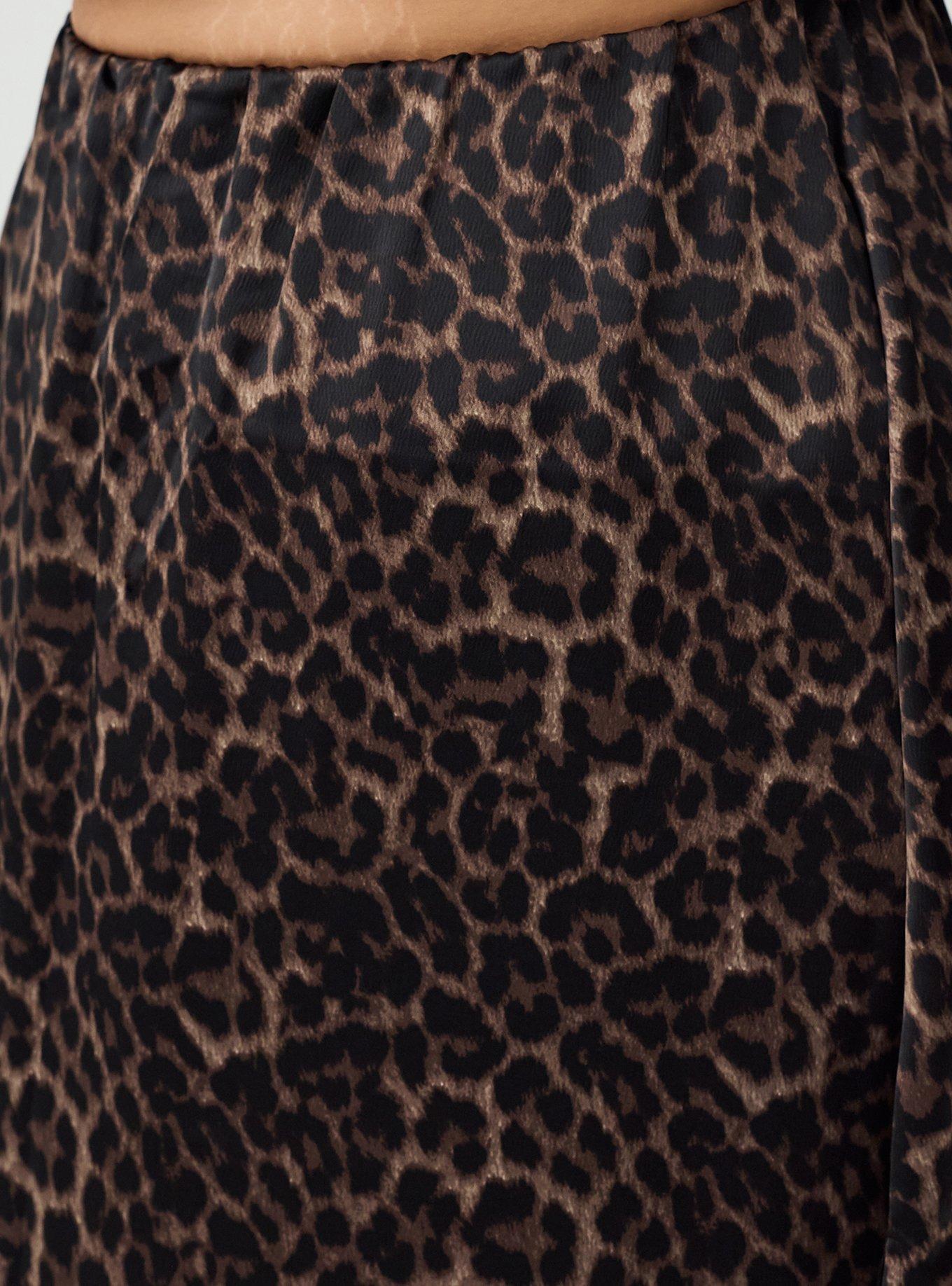 Satin Tea Length Skirt, ON THE PROWL LEOPARD BROWN, alternate