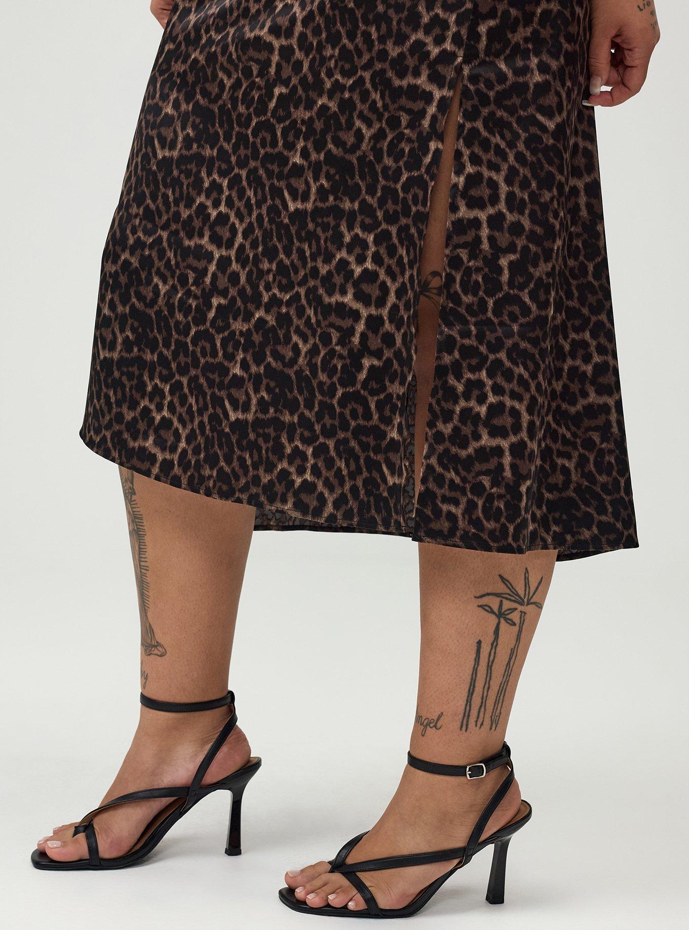 Satin Tea Length Skirt, ON THE PROWL LEOPARD BROWN, alternate