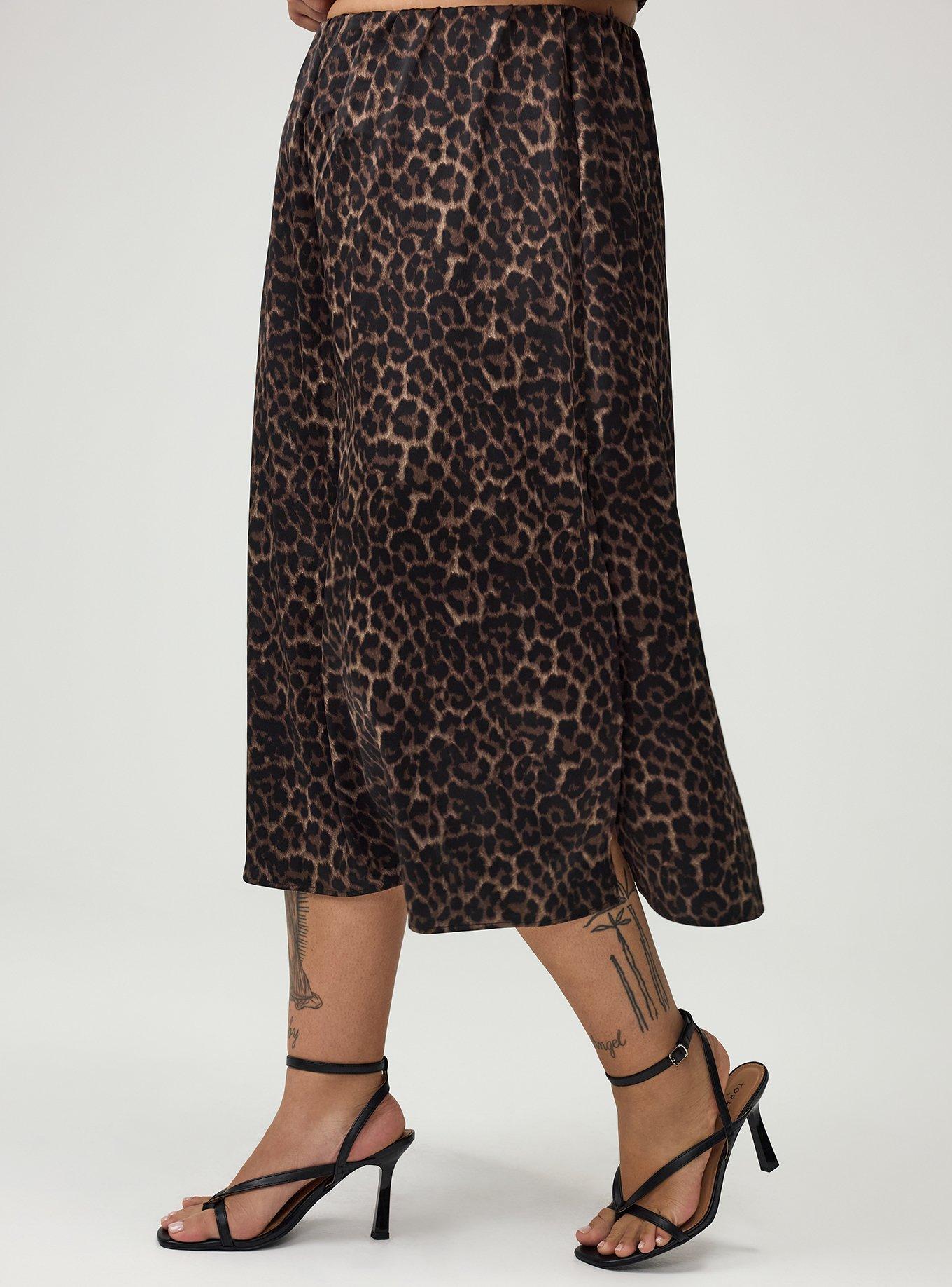 Satin Tea Length Skirt, ON THE PROWL LEOPARD BROWN, alternate