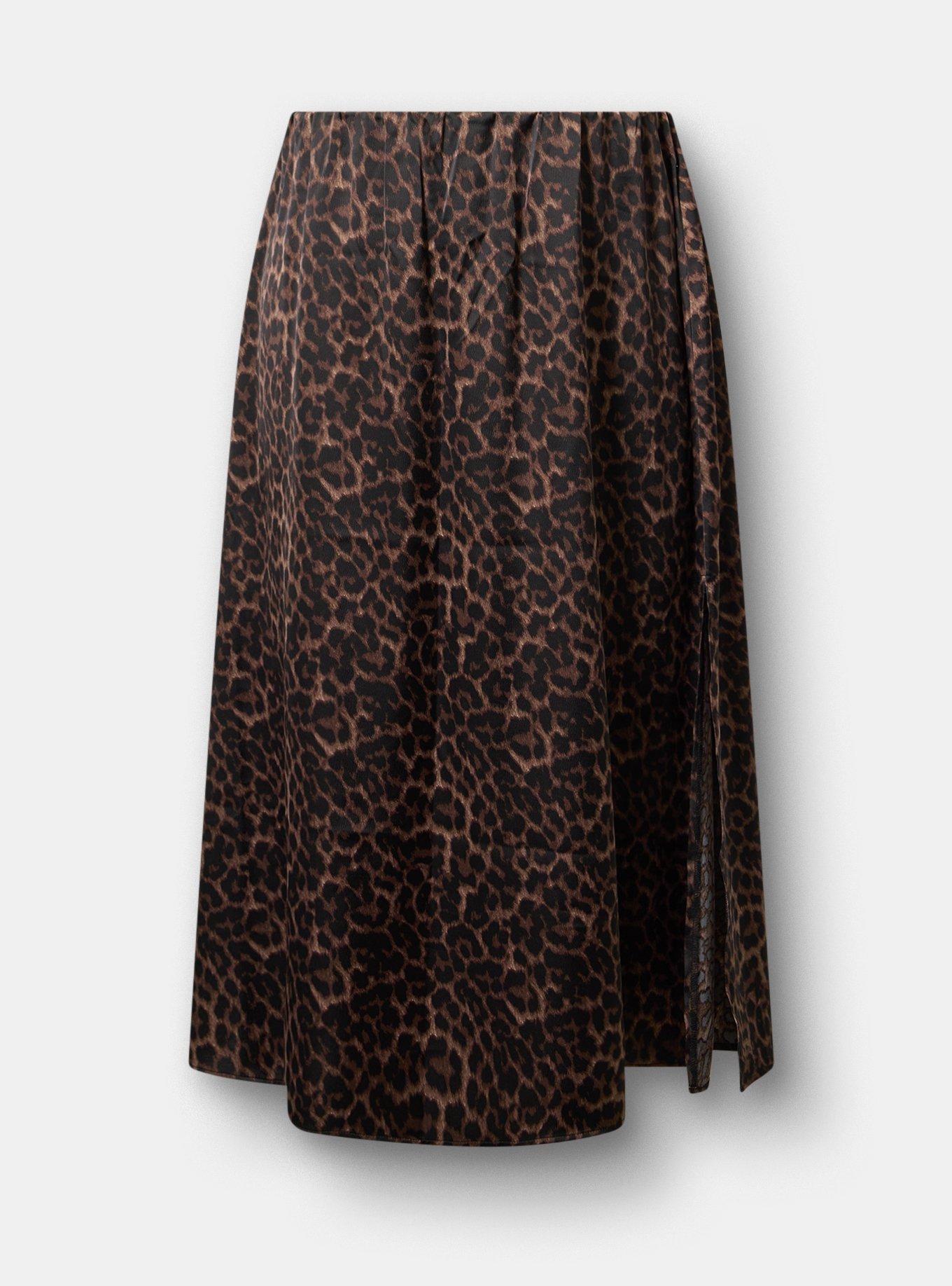 Satin Tea Length Skirt, ON THE PROWL LEOPARD BROWN, flat