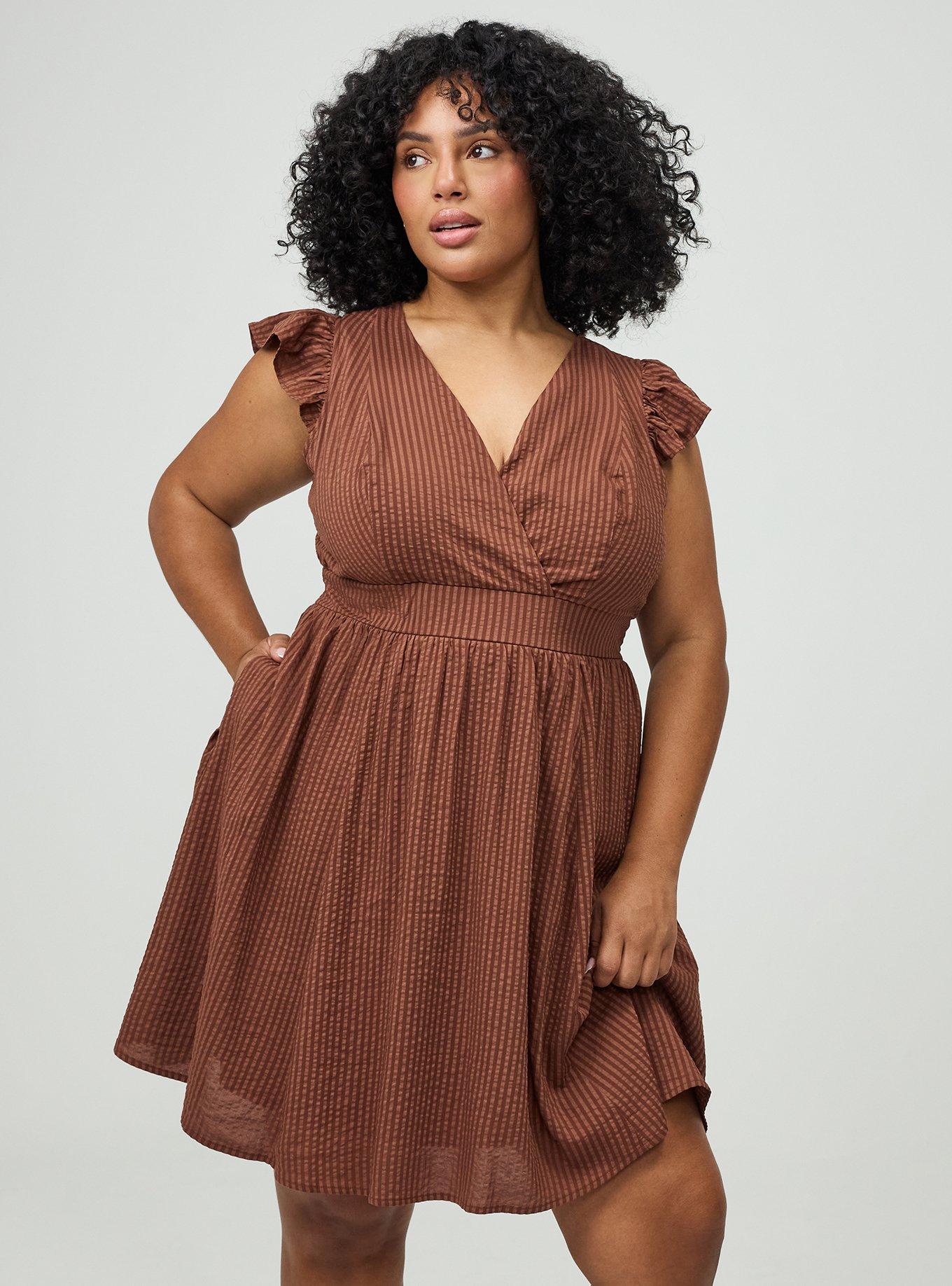 Surplice Flutter Sleeve Mini Dress, CAPPUCCINO, alternate