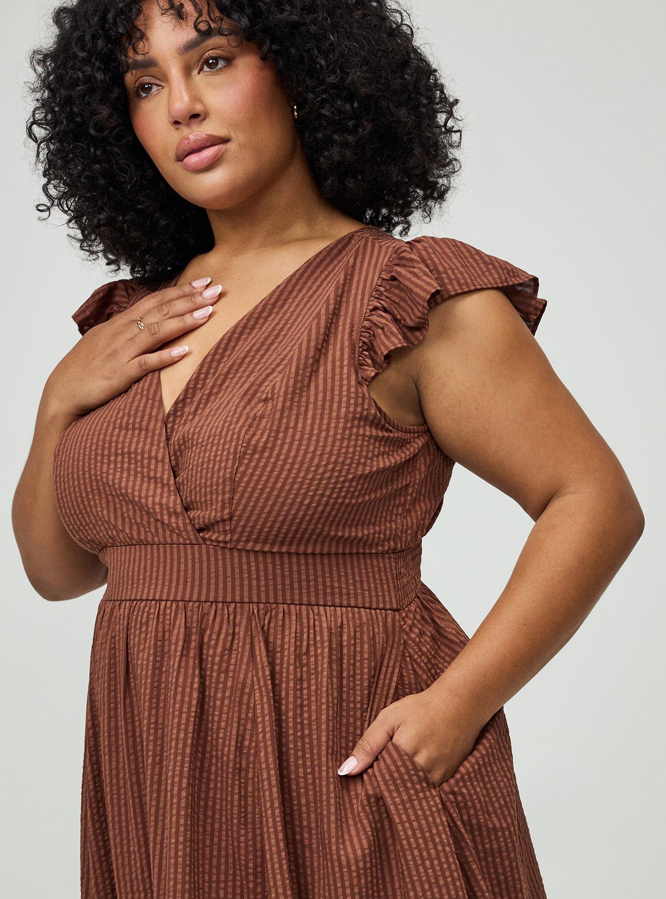 Surplice Flutter Sleeve Mini Dress, CAPPUCCINO, alternate