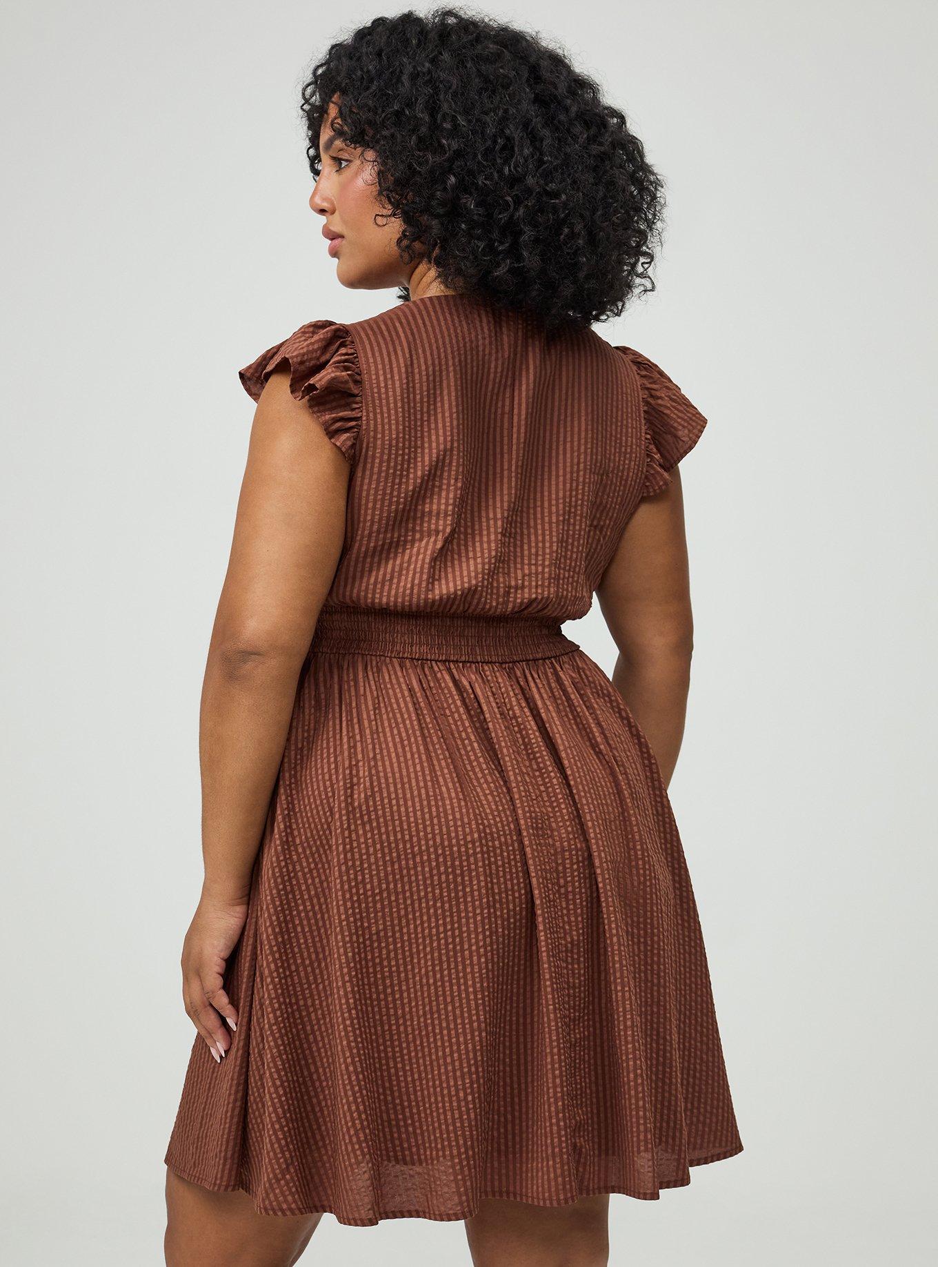 Surplice Flutter Sleeve Mini Dress, CAPPUCCINO, alternate