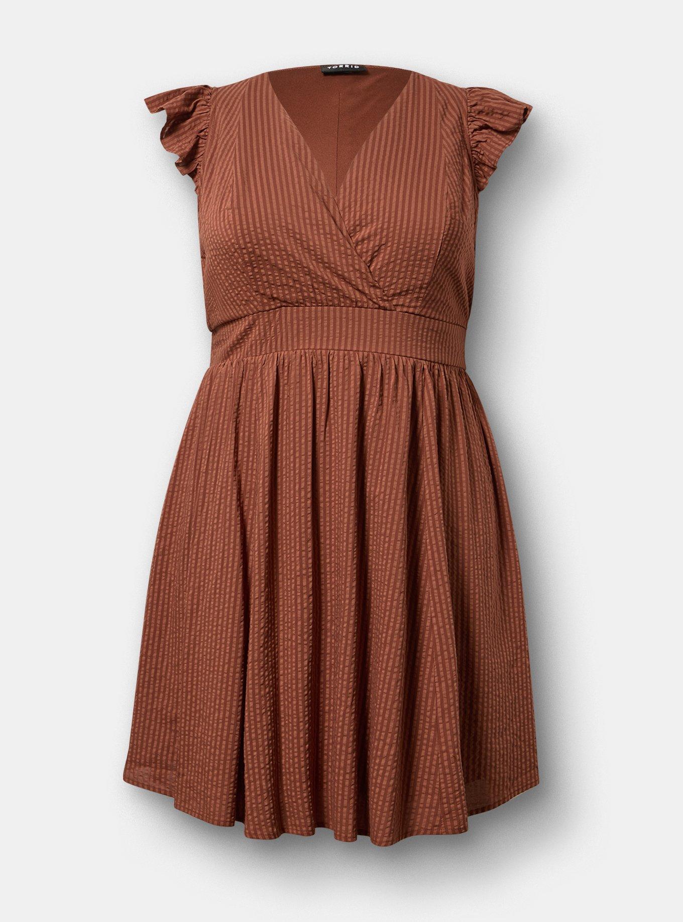 Surplice Flutter Sleeve Mini Dress, CAPPUCCINO, flat