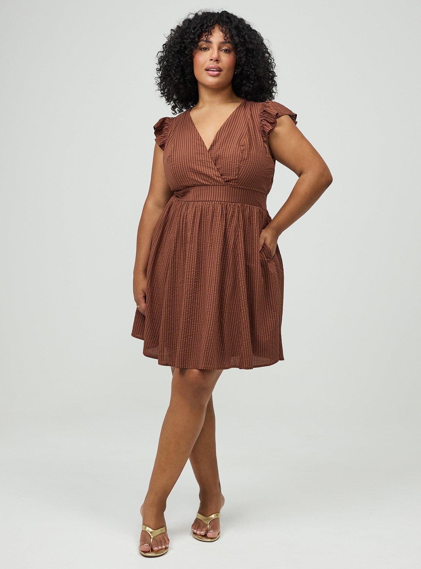 Surplice Flutter Sleeve Mini Dress, CAPPUCCINO, hi-res