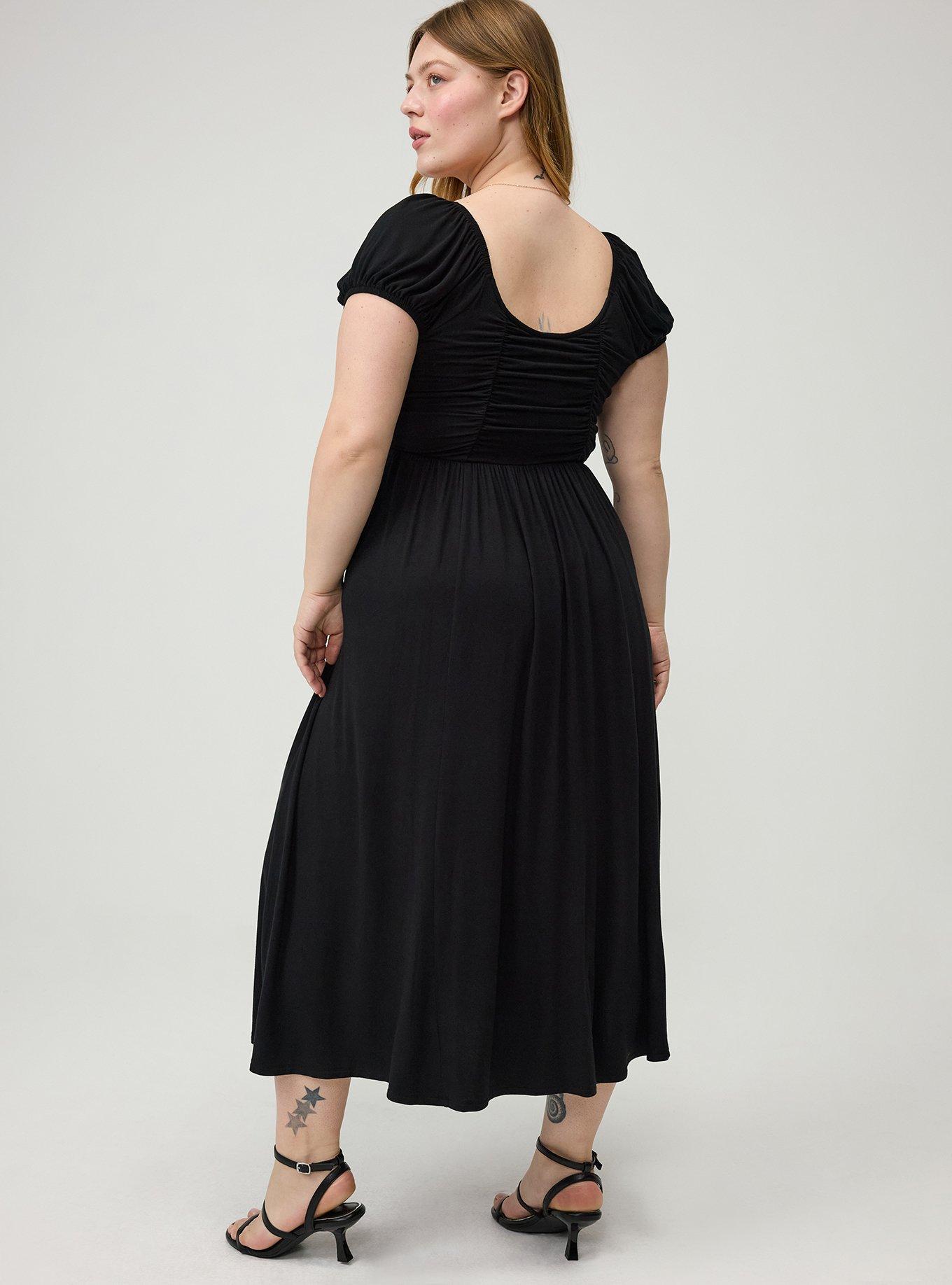 Ruched Tea Length Dress, DEEP BLACK, alternate