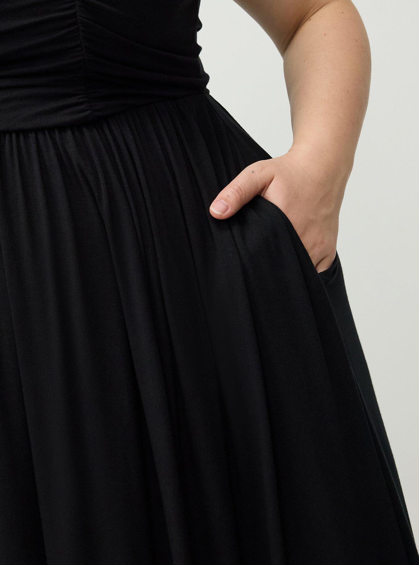 Ruched Tea Length Dress, DEEP BLACK, alternate