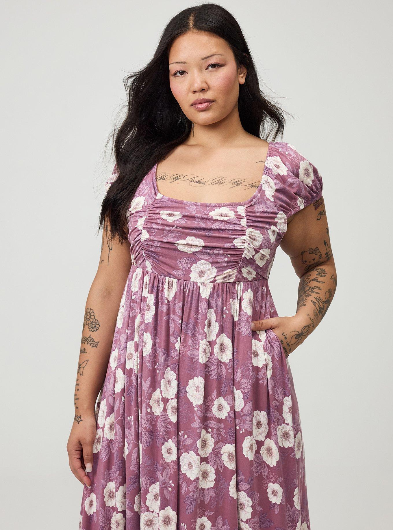 Ruched Tea Length Dress, ALINA FLORAL VIOLET, alternate
