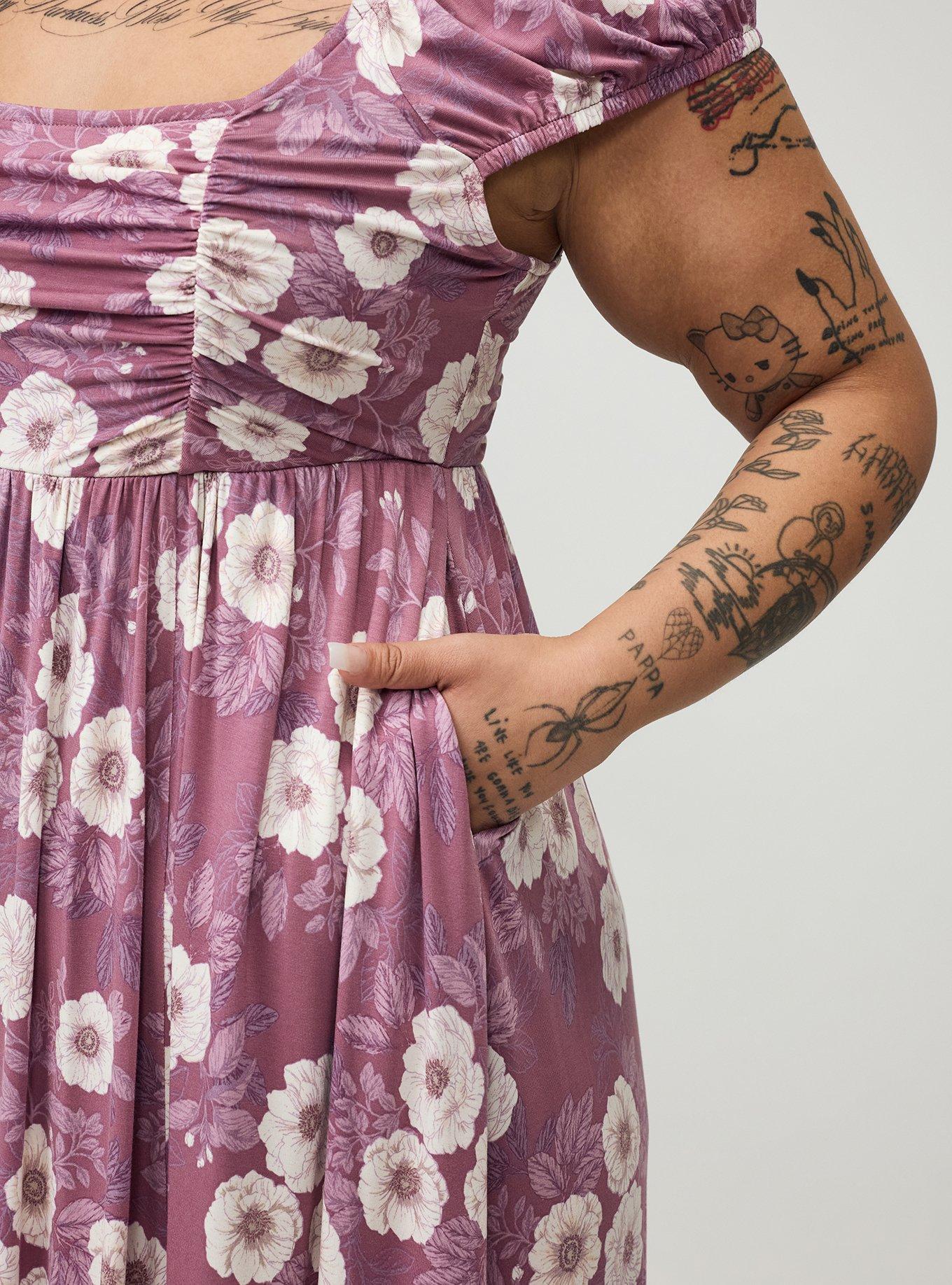 Ruched Tea Length Dress, ALINA FLORAL VIOLET, alternate