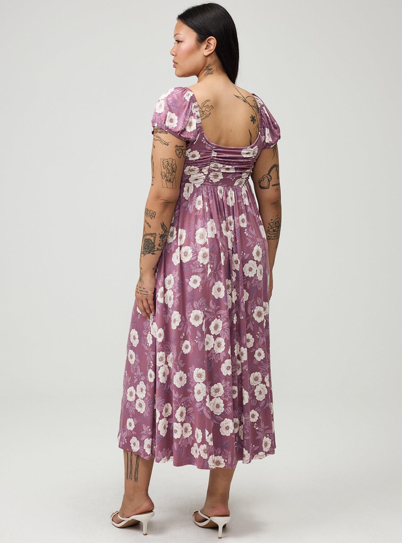 Ruched Tea Length Dress, ALINA FLORAL VIOLET, alternate