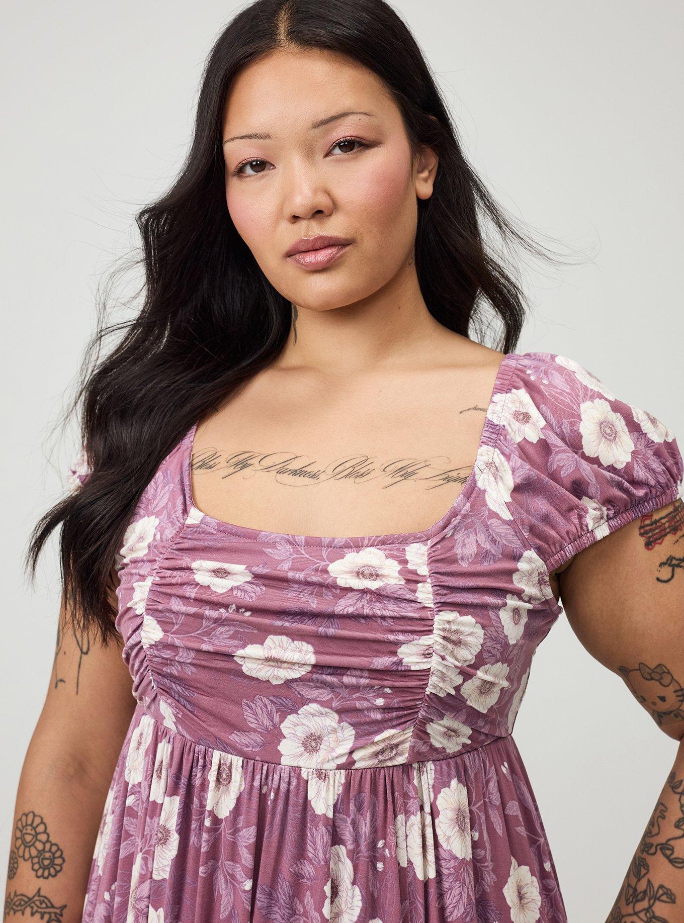 Ruched Tea Length Dress, ALINA FLORAL VIOLET, alternate