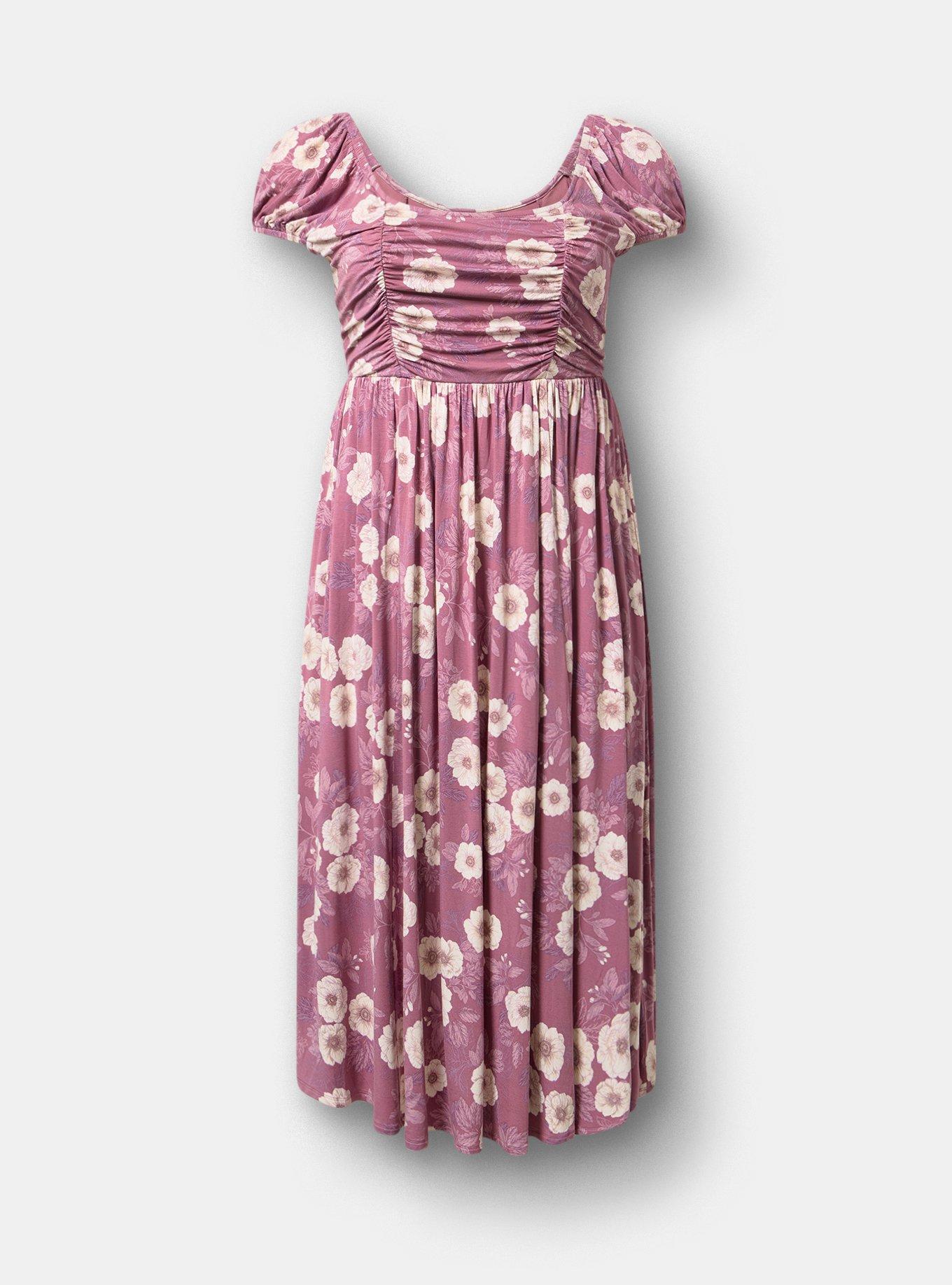 Ruched Tea Length Dress, ALINA FLORAL VIOLET, flat