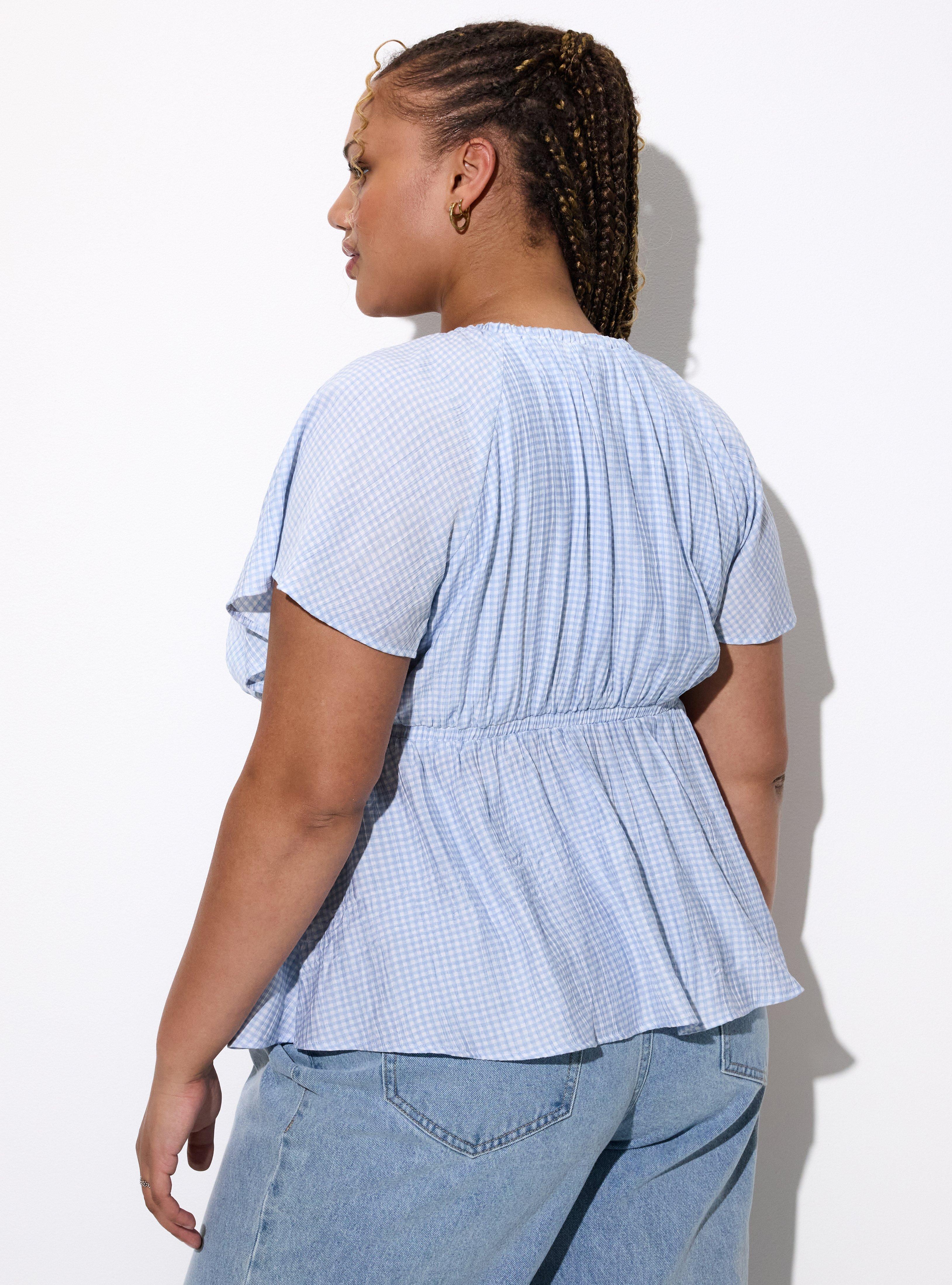 LoveSick Flutter Sleeve Babydoll Top, LE PETIT GINGHAM BLUE, alternate