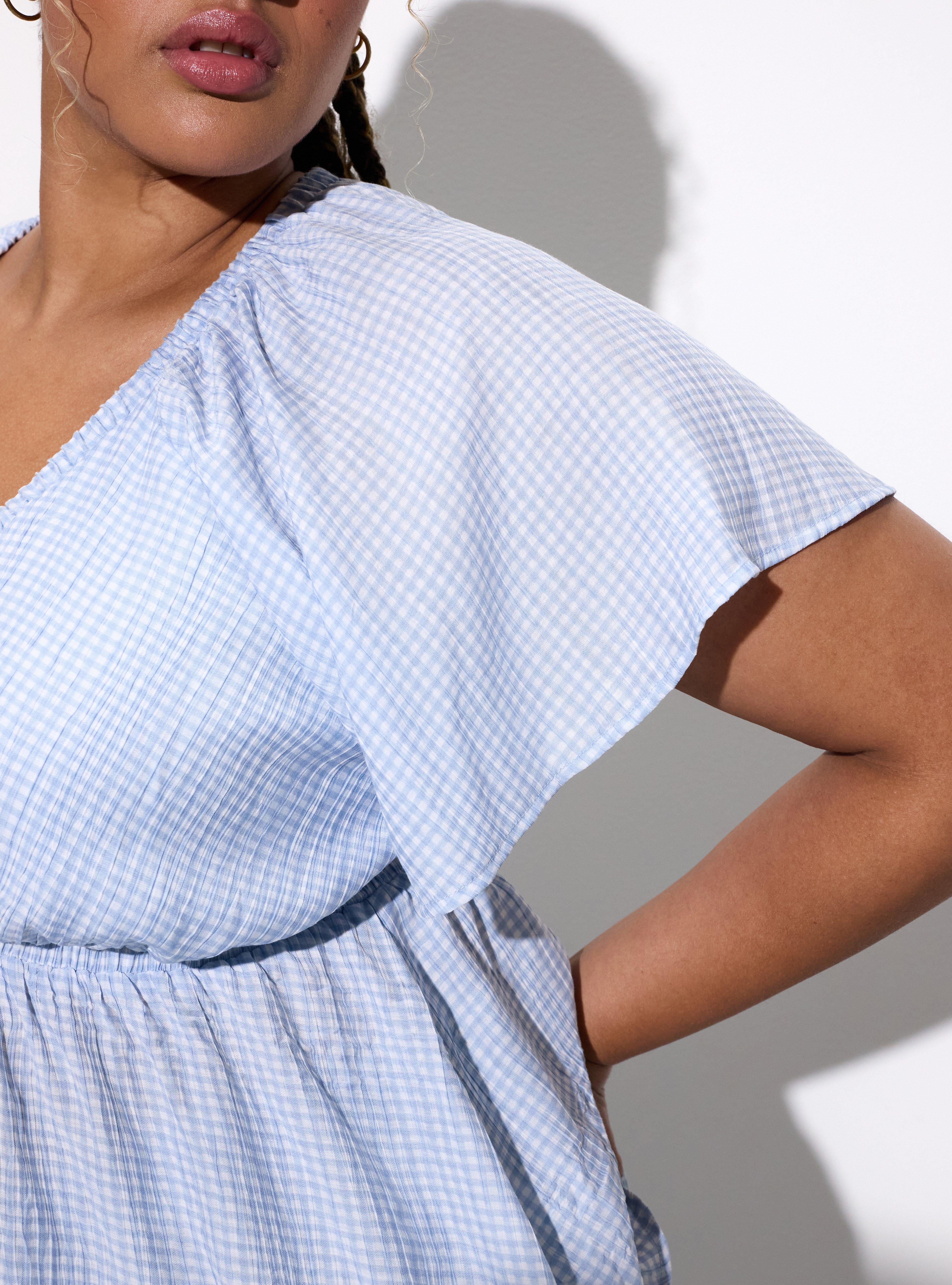 LoveSick Flutter Sleeve Babydoll Top, LE PETIT GINGHAM BLUE, alternate